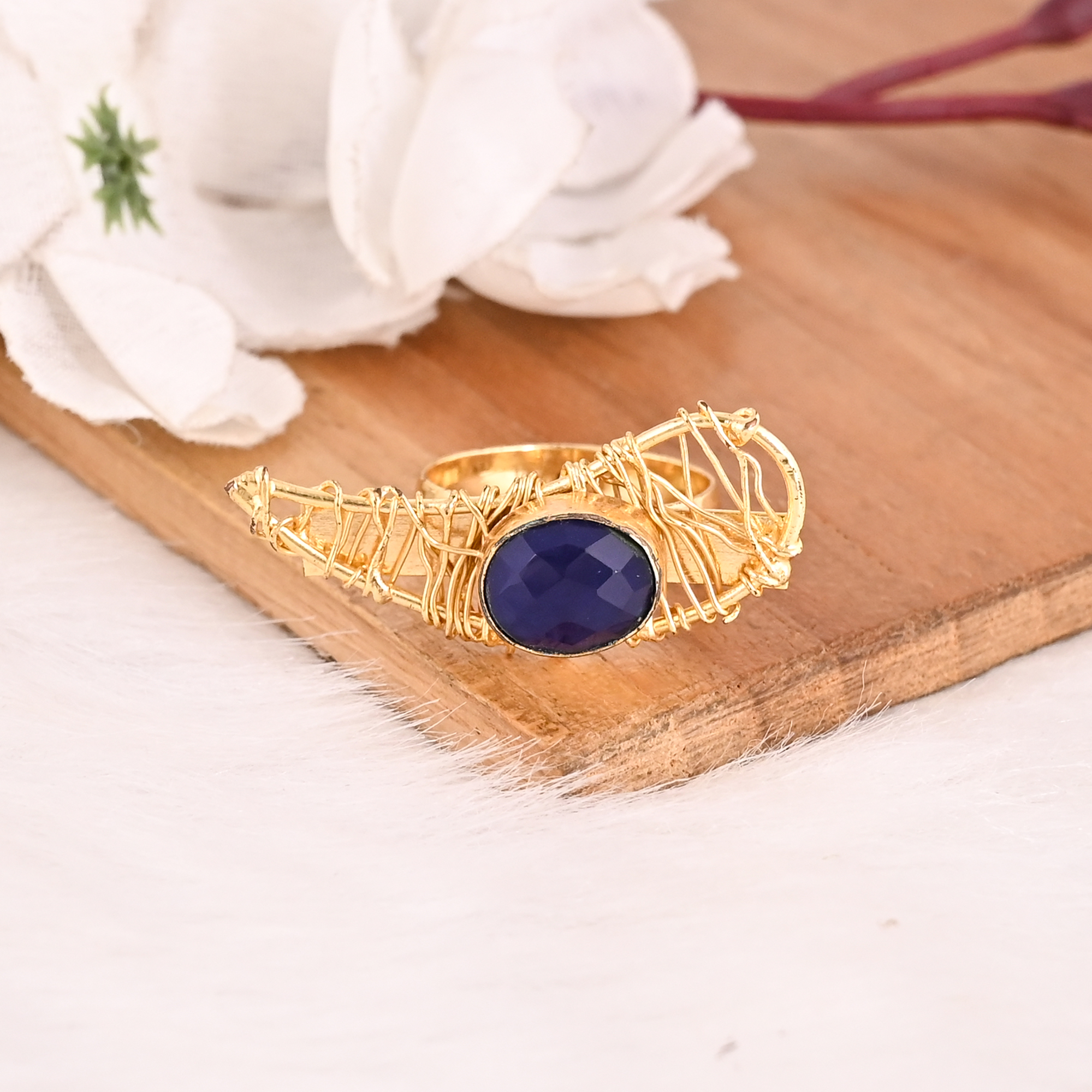 Elegant Designer Ink Blue Hydro Stone Ring Handmade Gemstone Jewelry for Women