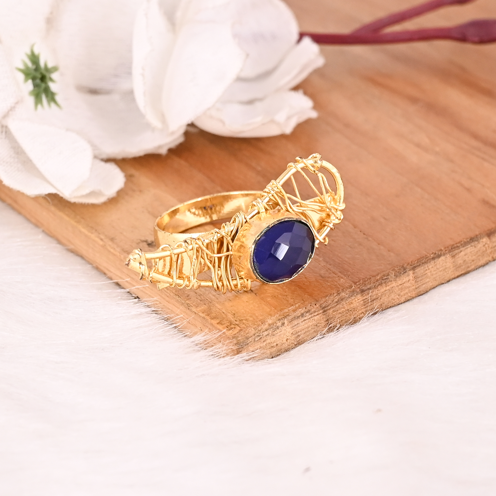 Elegant Designer Ink Blue Hydro Stone Ring Handmade Gemstone Jewelry for Women