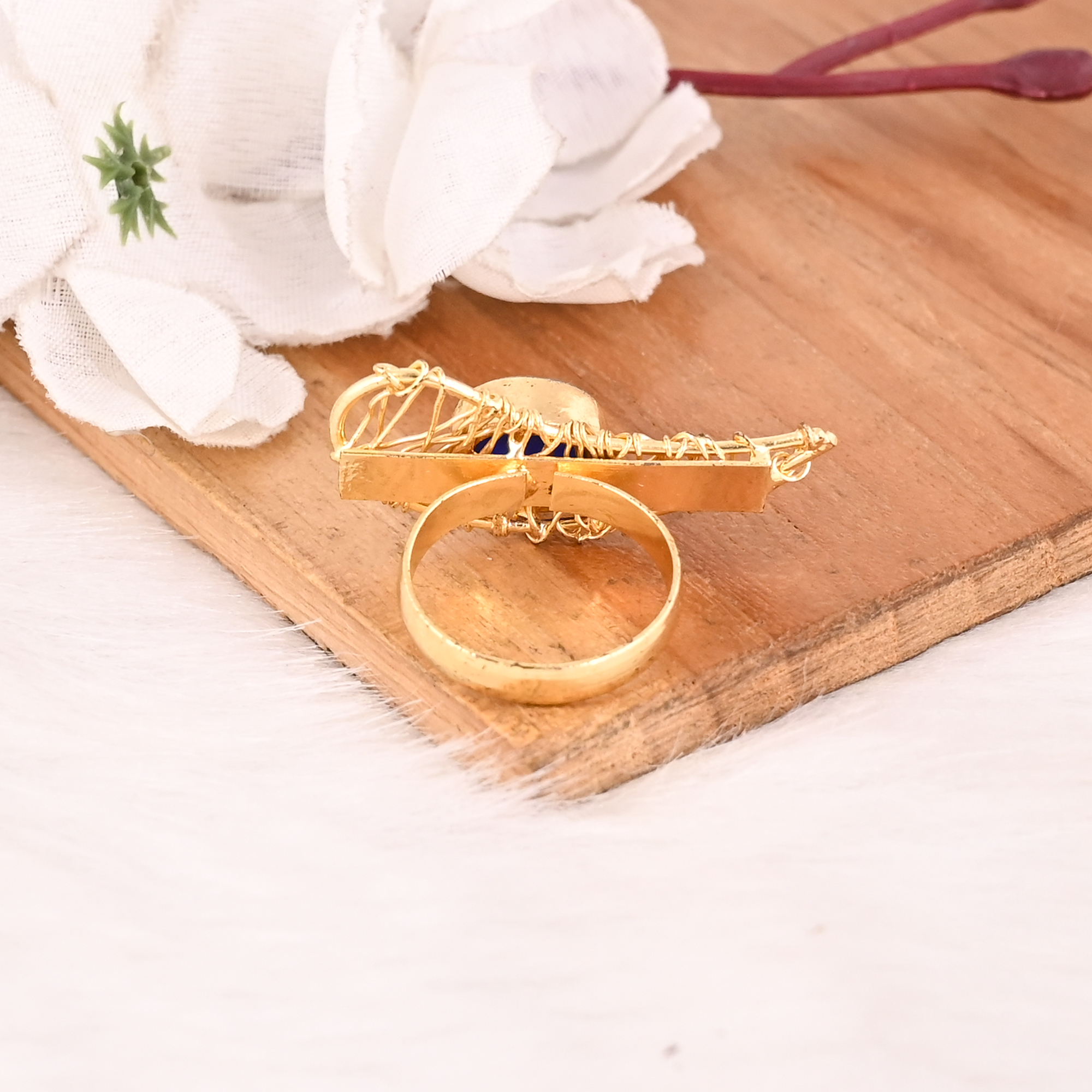 Elegant Designer Ink Blue Hydro Stone Ring Handmade Gemstone Jewelry for Women