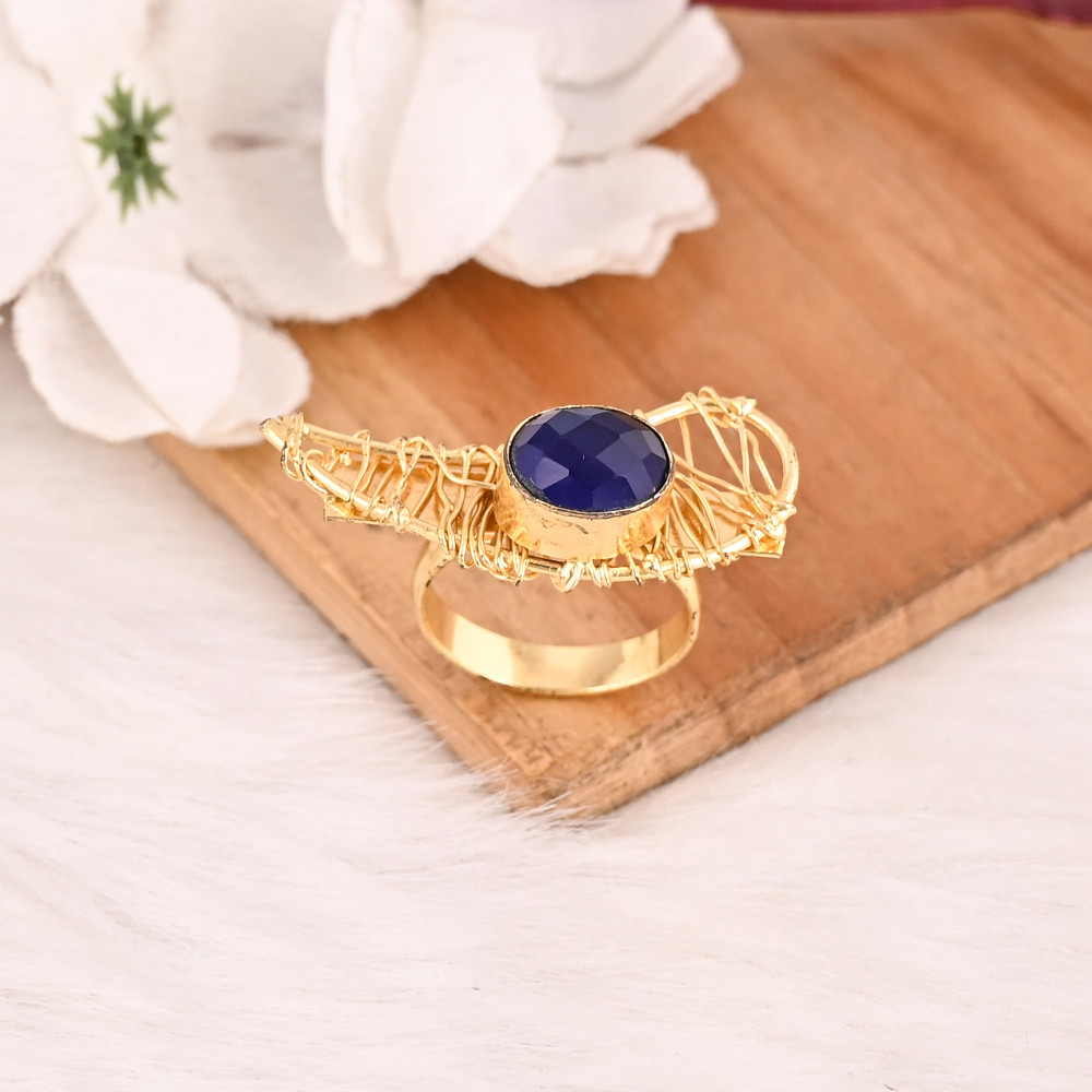 Image of Elegant Designer Ink Blue Hydro Stone Ring Handmade Gemstone Jewelry for Women