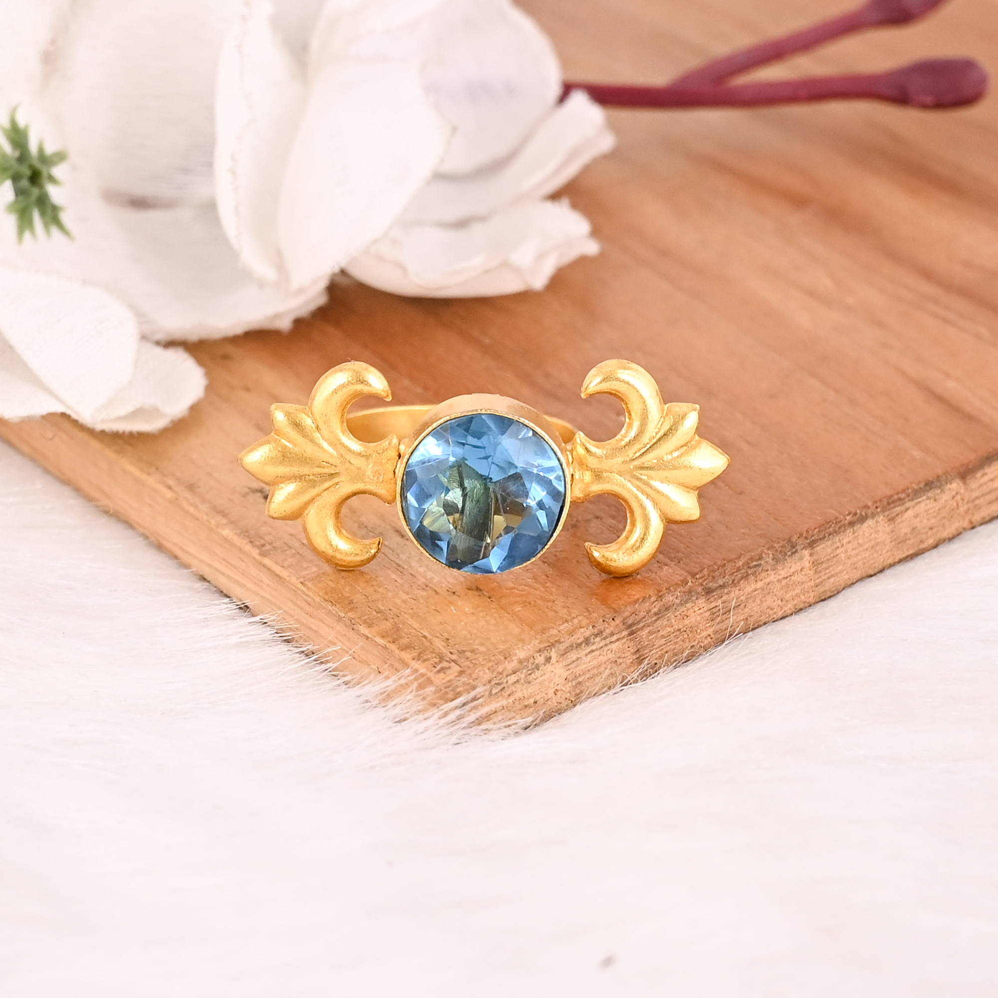 Blue Topaz Hydro Adjustable Ring Handmade Gemstone Jewelry for Women