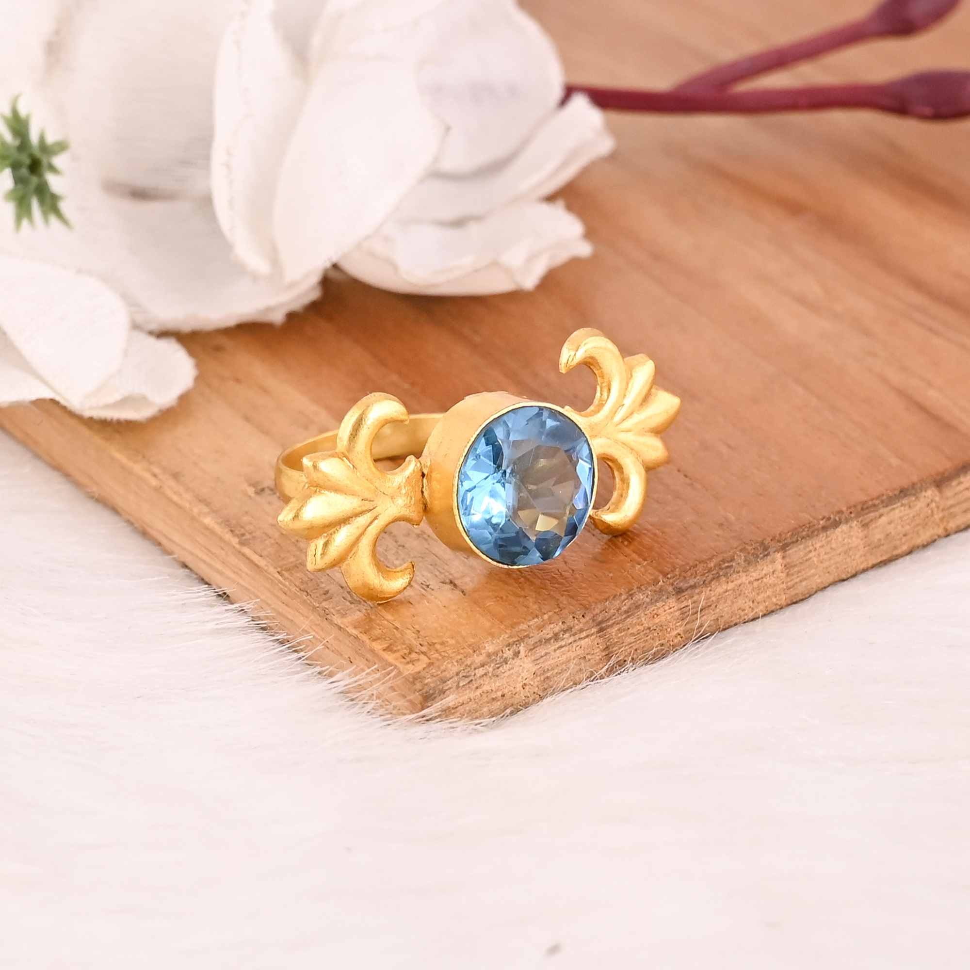 Blue Topaz Hydro Adjustable Ring Handmade Gemstone Jewelry for Women
