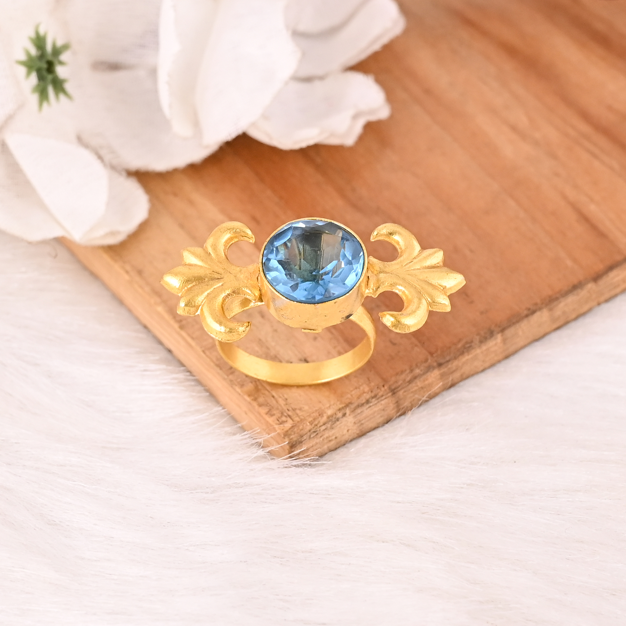 Blue Topaz Hydro Adjustable Ring Handmade Gemstone Jewelry for Women