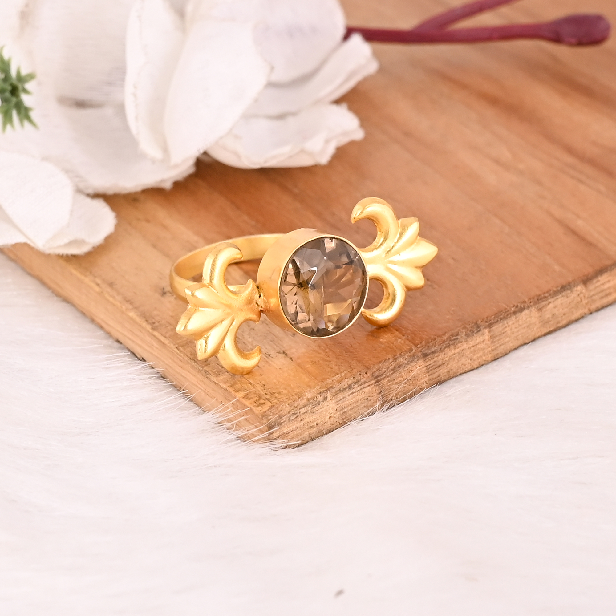 Smoky Hydro Fashion Ring Handmade Gemstone Jewelry for Women