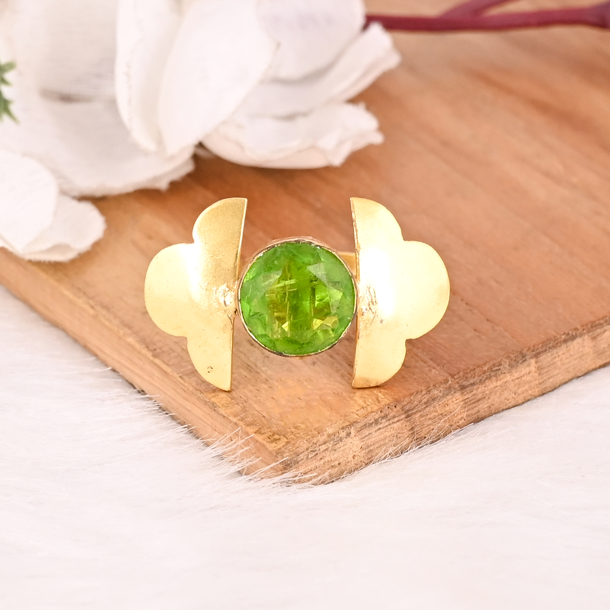 Adjustable Green Hydro Brass Handmade Gemstone Ring for Women