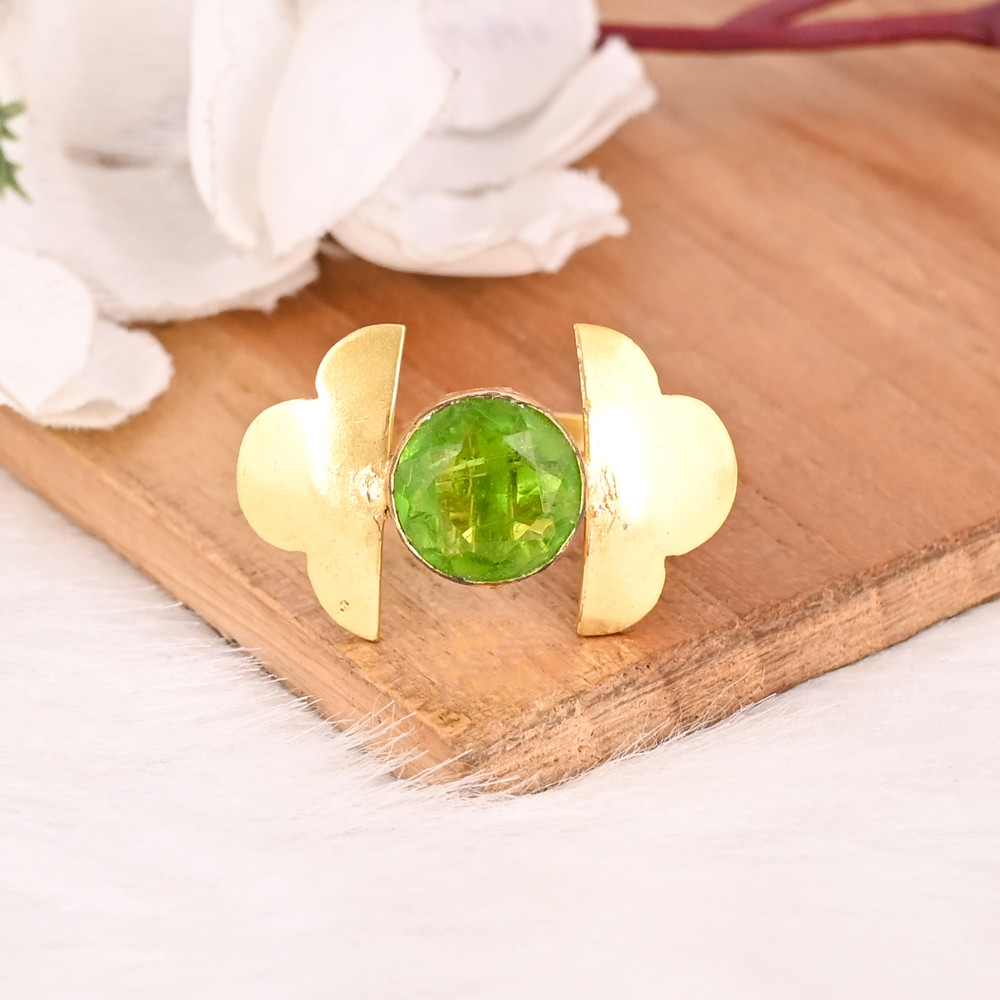 Image of Adjustable Green Hydro Brass Handmade Gemstone Ring for Women