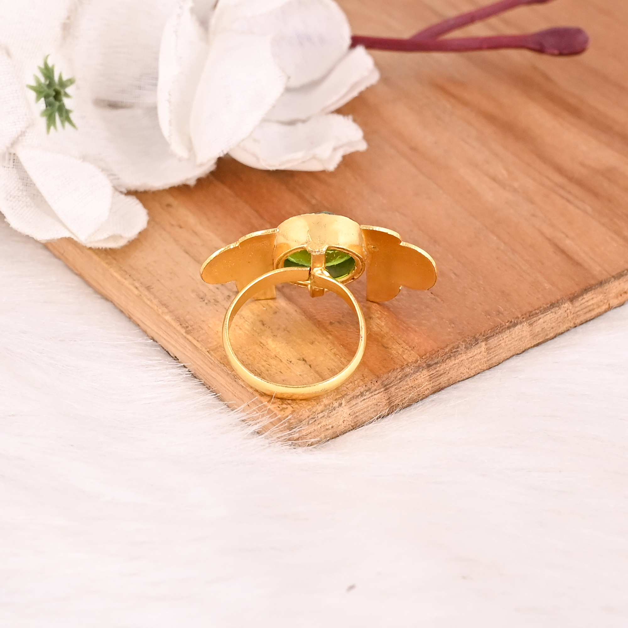 Adjustable Green Hydro Brass Handmade Gemstone Ring for Women
