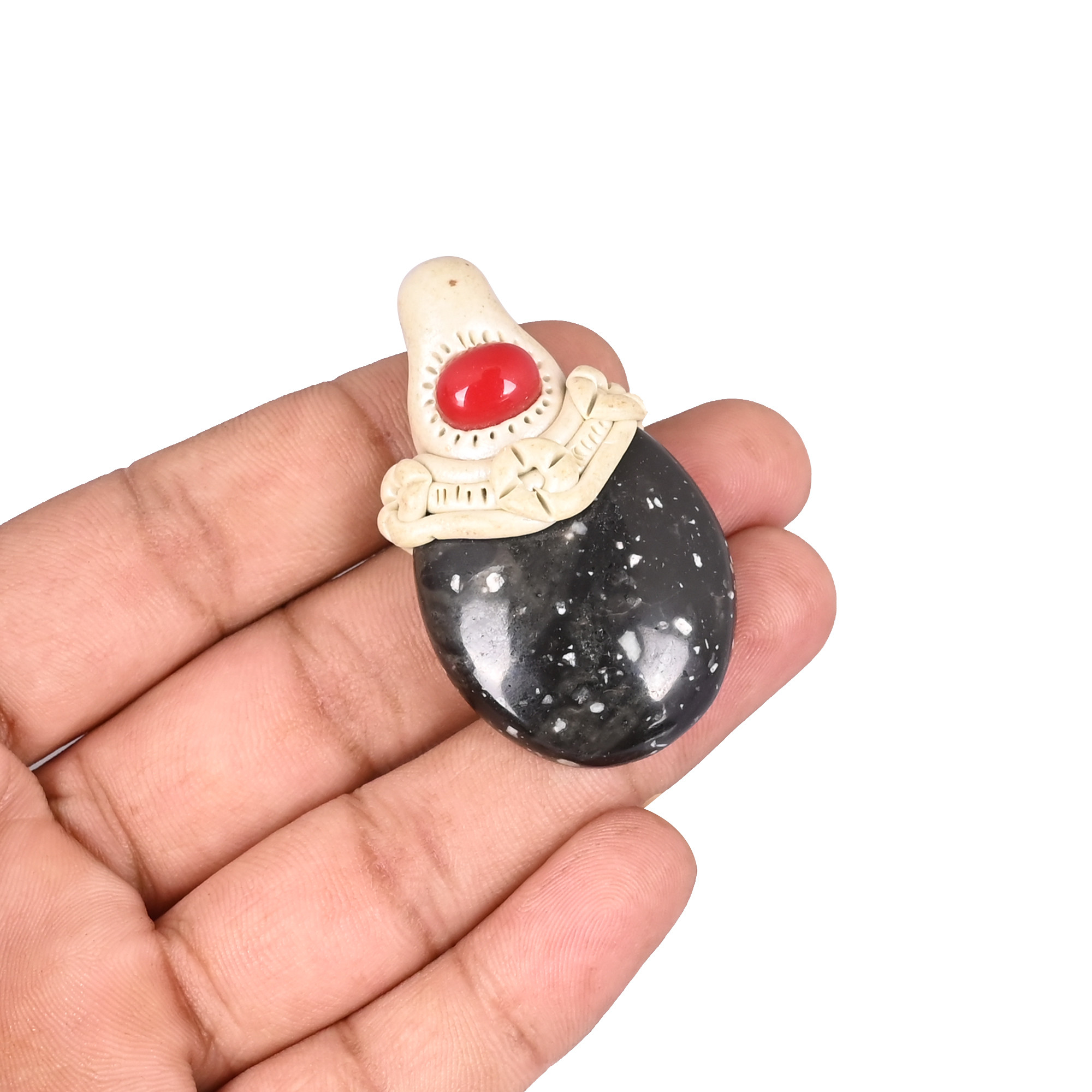 Clay Work Jasper Gemstone Jewelry Making Pendant Necklace Handcrafted Stone Jewelry