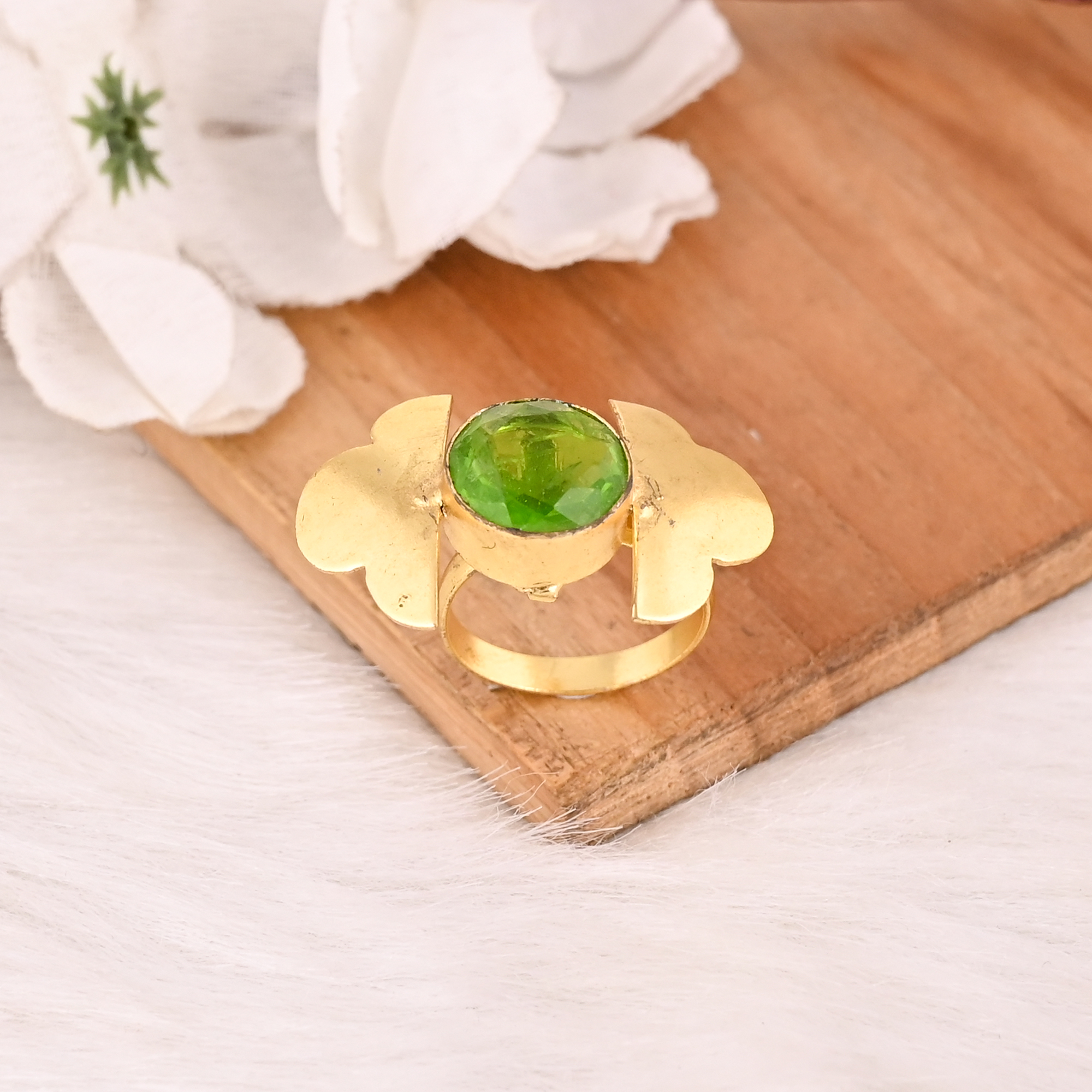 Adjustable Green Hydro Brass Handmade Gemstone Ring for Women