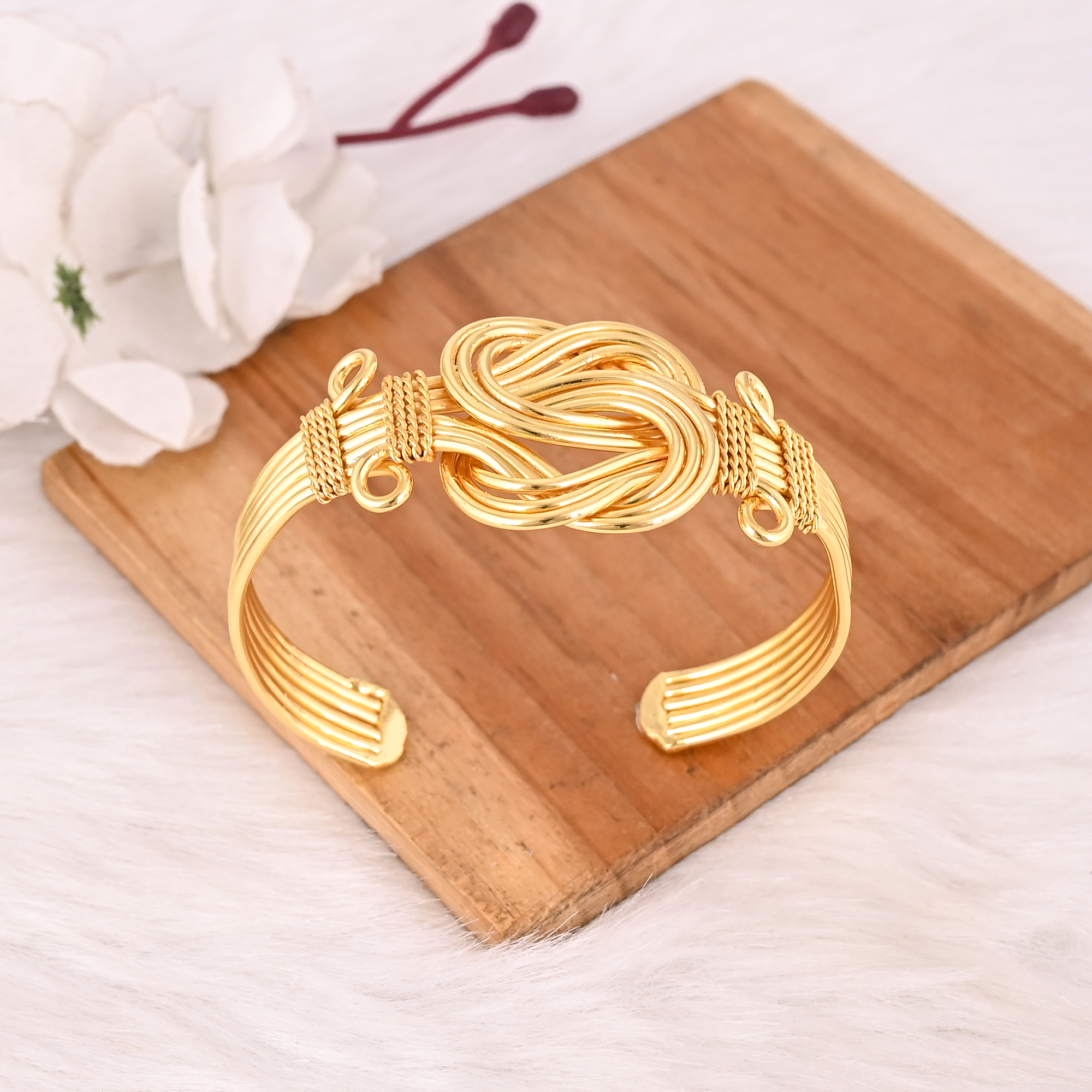 Handmade Gold Plated Brass Open Cuff Bracelet Elegant Knot Design Fashion Jewelry for Women  Girls