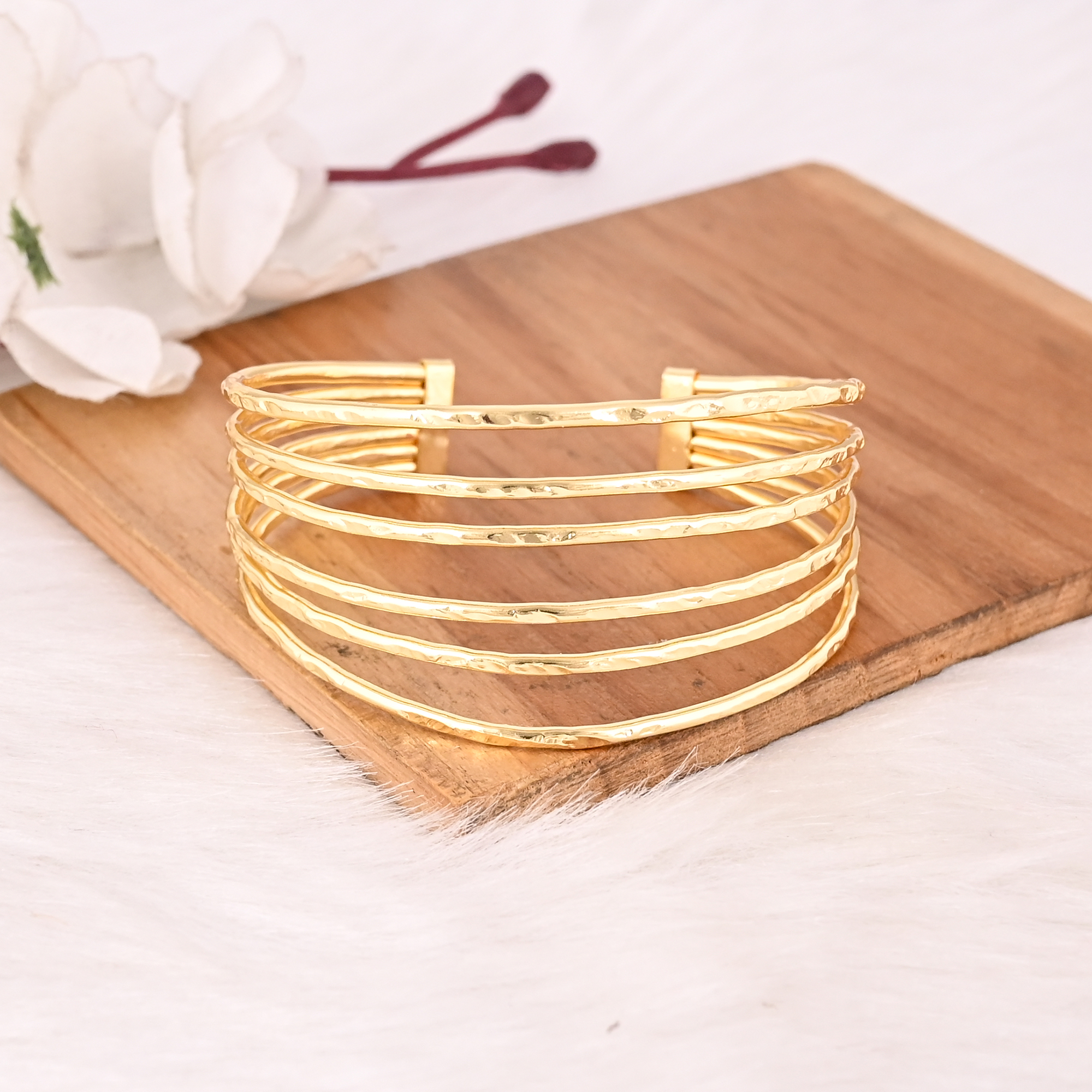 Handmade Gold Plated Brass Open Cuff Bracelet Elegant Multi Layer Fashion Jewelry for Women  Girls