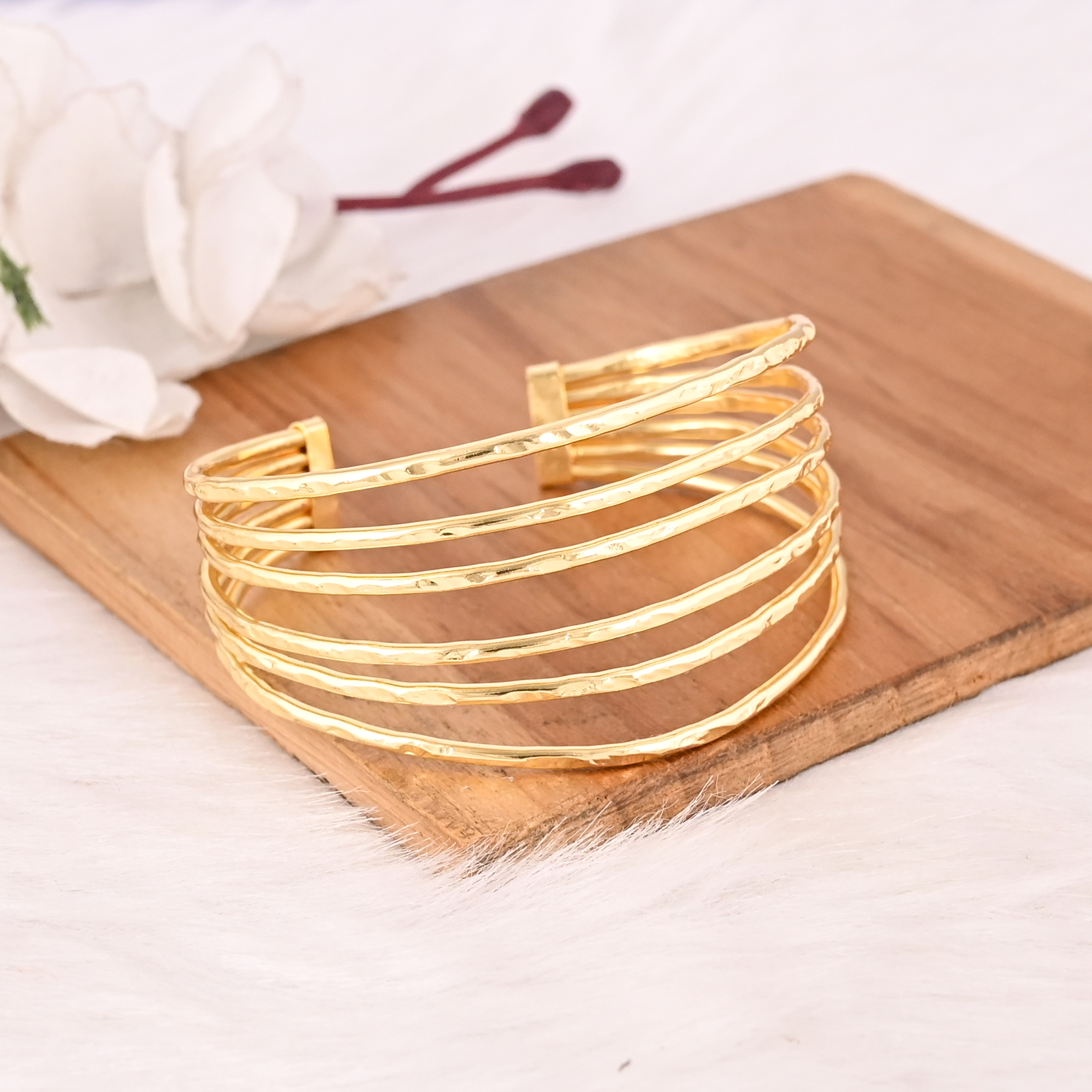 Handmade Gold Plated Brass Open Cuff Bracelet Elegant Multi Layer Fashion Jewelry for Women  Girls