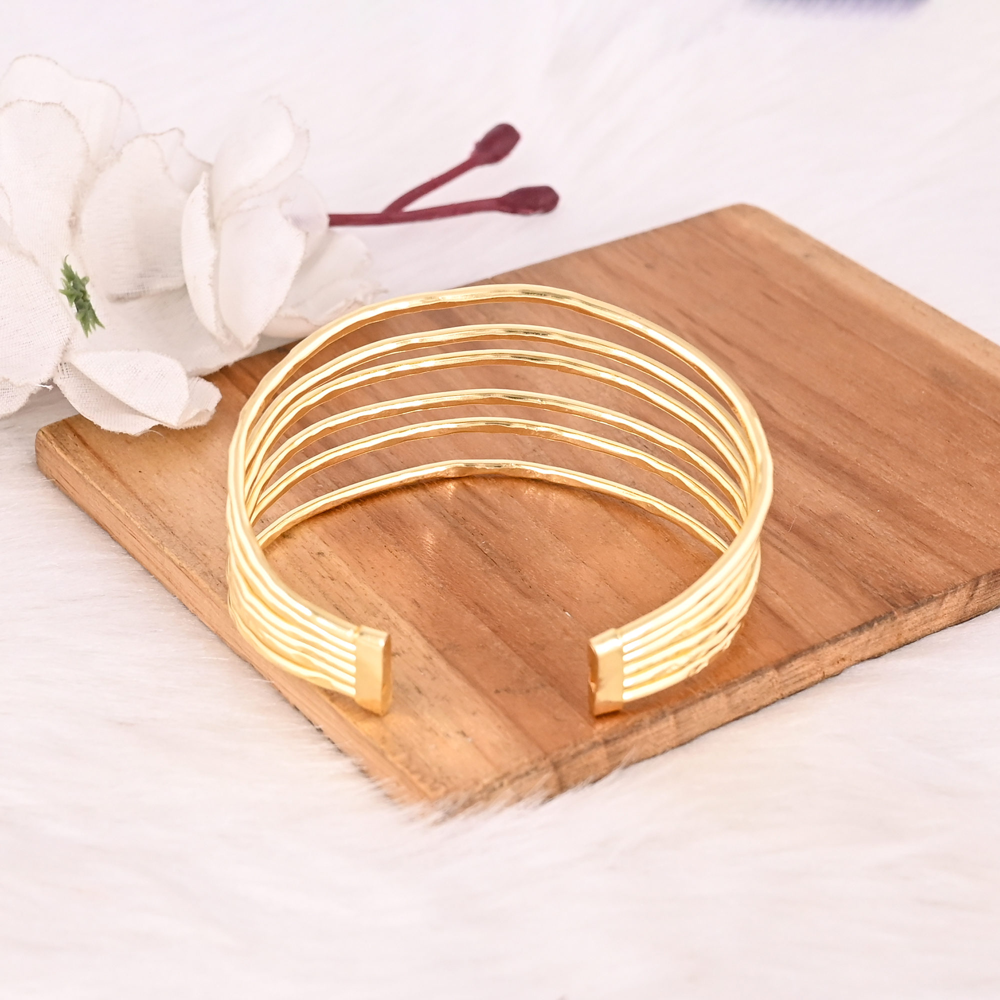 Handmade Gold Plated Brass Open Cuff Bracelet Elegant Multi Layer Fashion Jewelry for Women  Girls