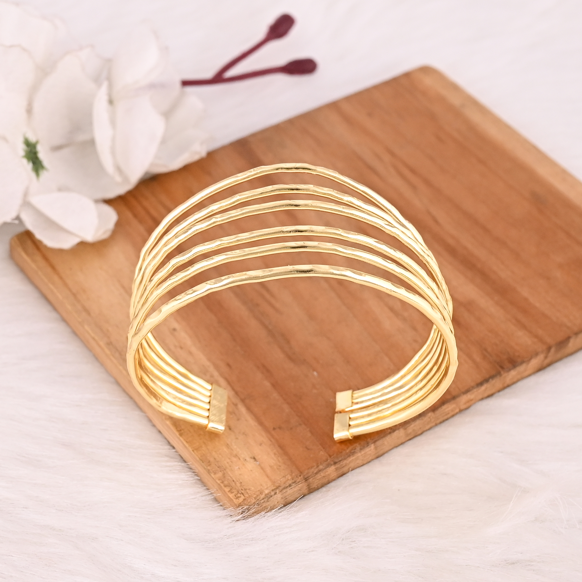 Handmade Gold Plated Brass Open Cuff Bracelet Elegant Multi Layer Fashion Jewelry for Women  Girls