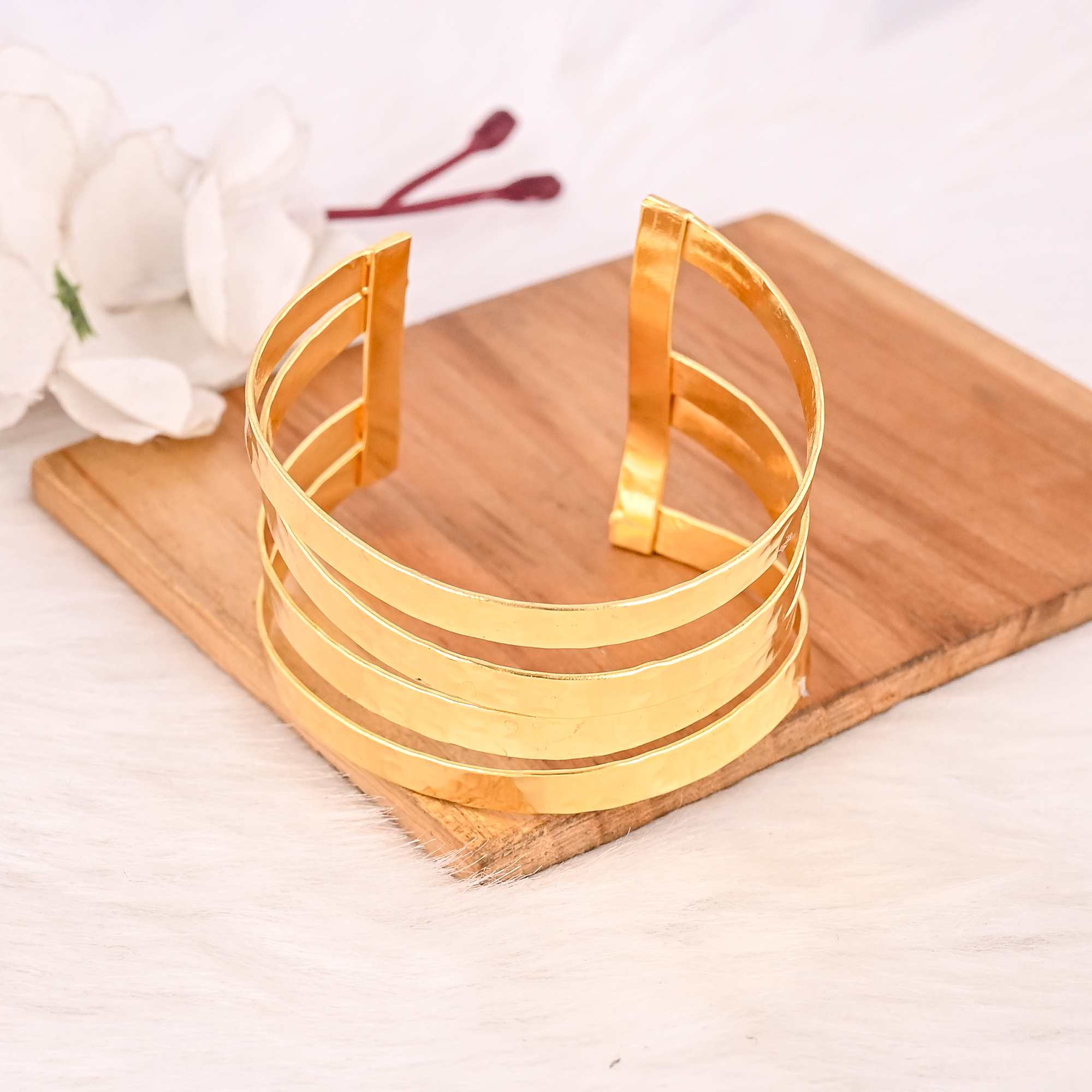 Elegant Multi Layer Gold Plated Adjustable Brass Bracelet Fashion Cuff Bangle for Women