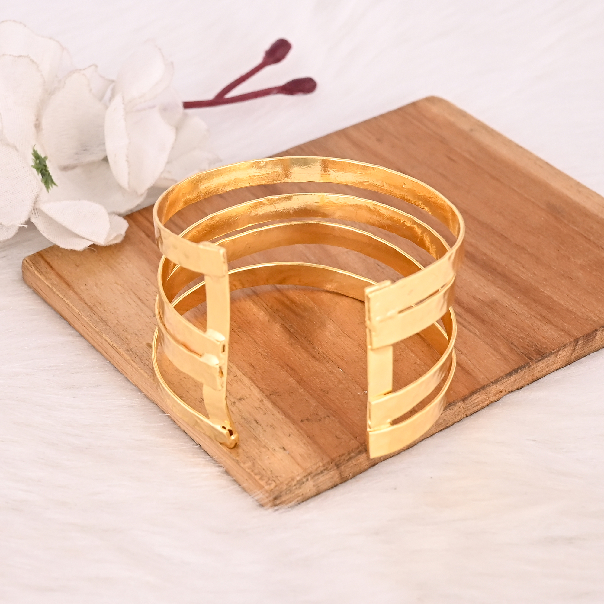 Elegant Multi Layer Gold Plated Adjustable Brass Bracelet Fashion Cuff Bangle for Women
