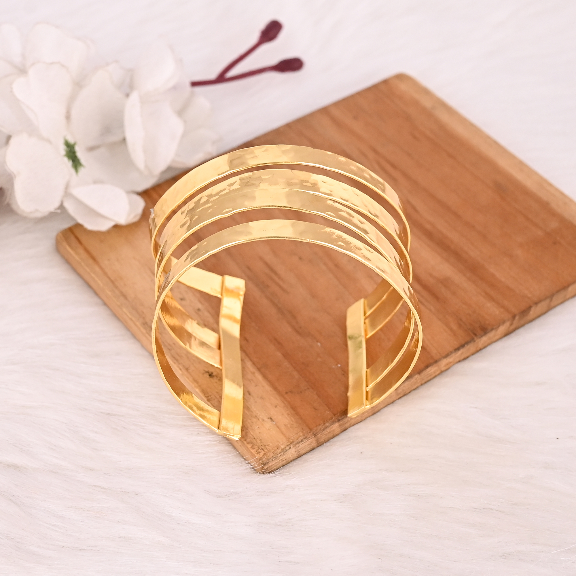 Elegant Multi Layer Gold Plated Adjustable Brass Bracelet Fashion Cuff Bangle for Women