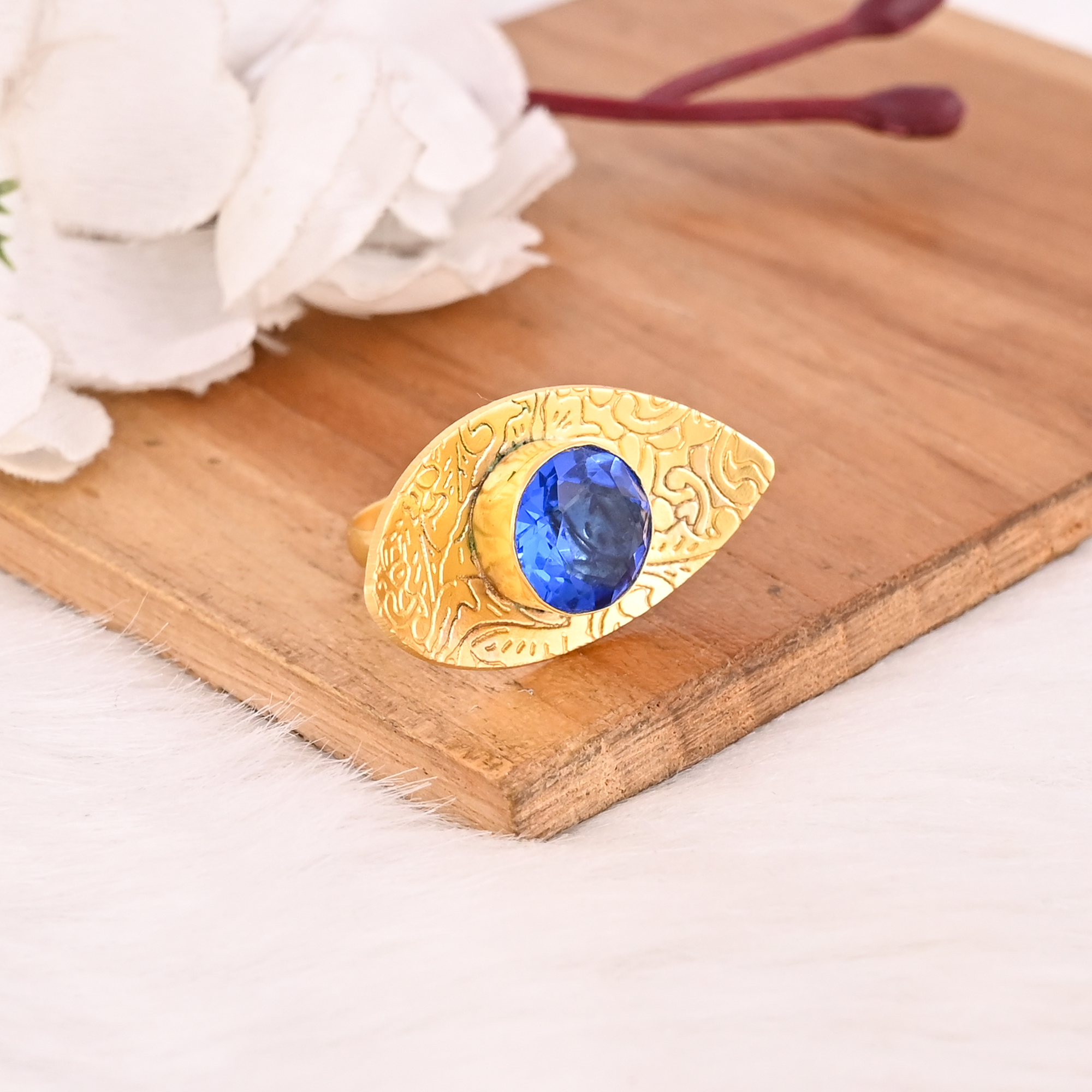 Elegant Designer Blue Hydro Stone Ring Handmade Gemstone Jewelry for Women