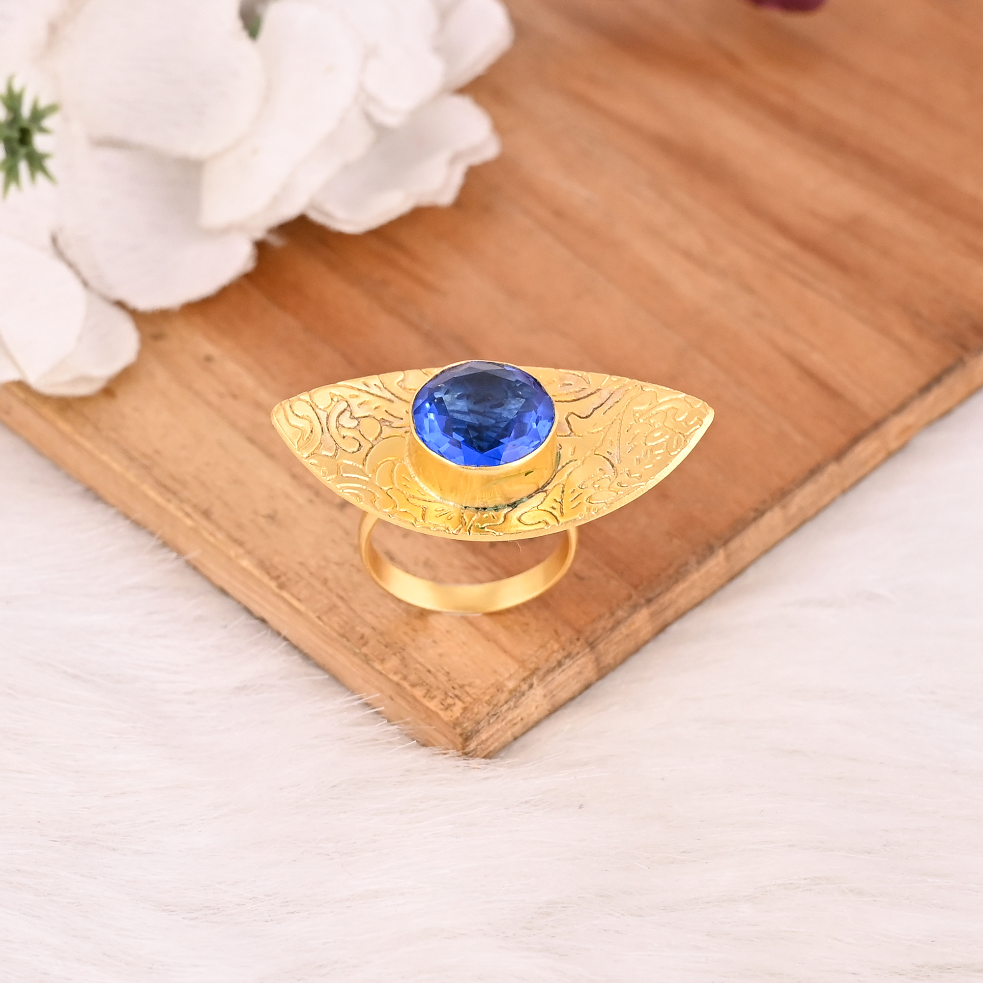 Elegant Designer Blue Hydro Stone Ring Handmade Gemstone Jewelry for Women