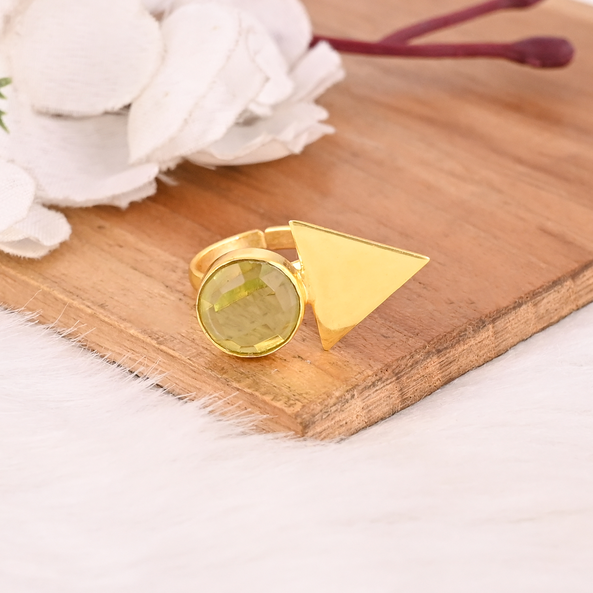 Unique Brass Gold Plated Peridot Hydro Ring Adjustable Handmade Stylish Gemstone Fashion Jewelry for Women