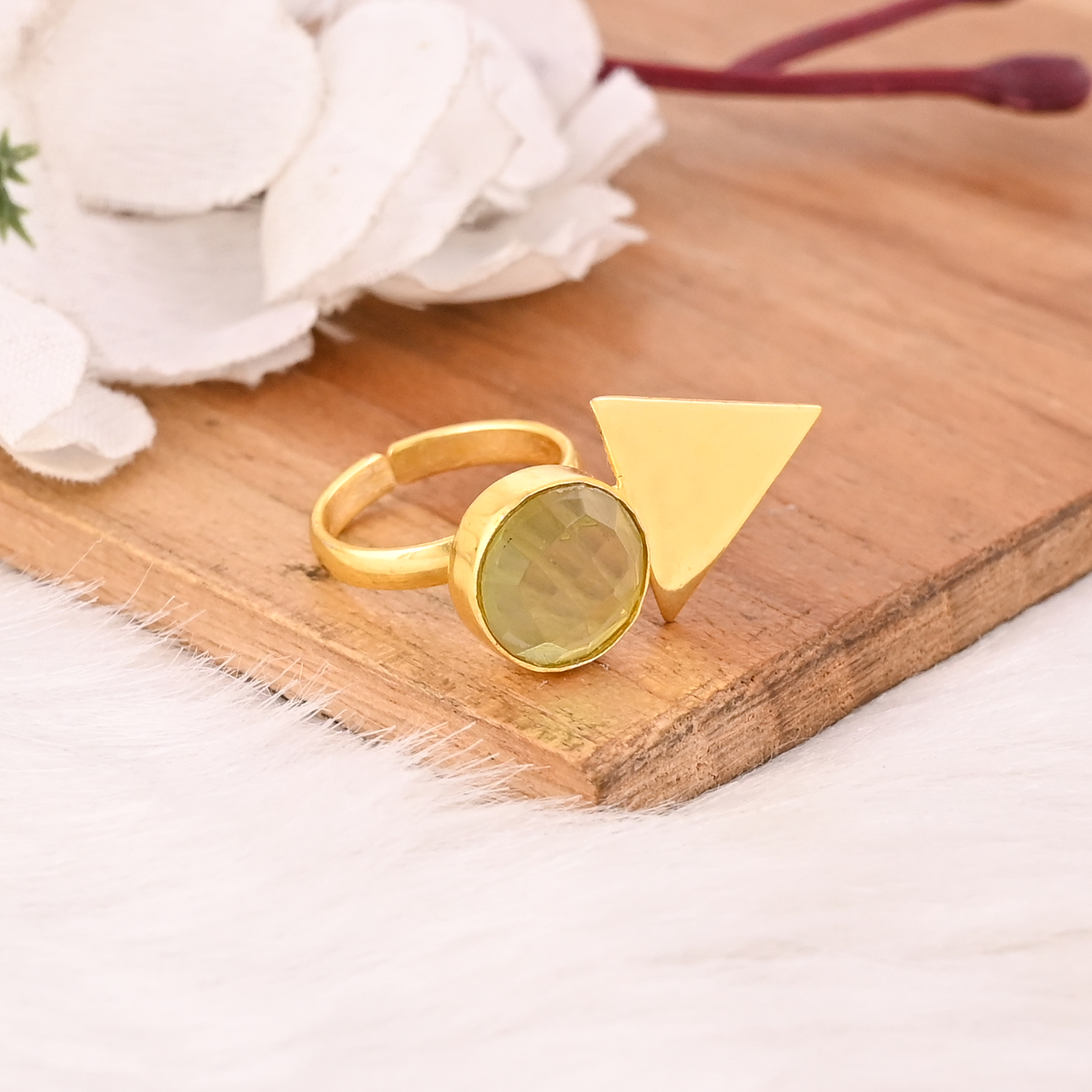 Unique Brass Gold Plated Peridot Hydro Ring Adjustable Handmade Stylish Gemstone Fashion Jewelry for Women