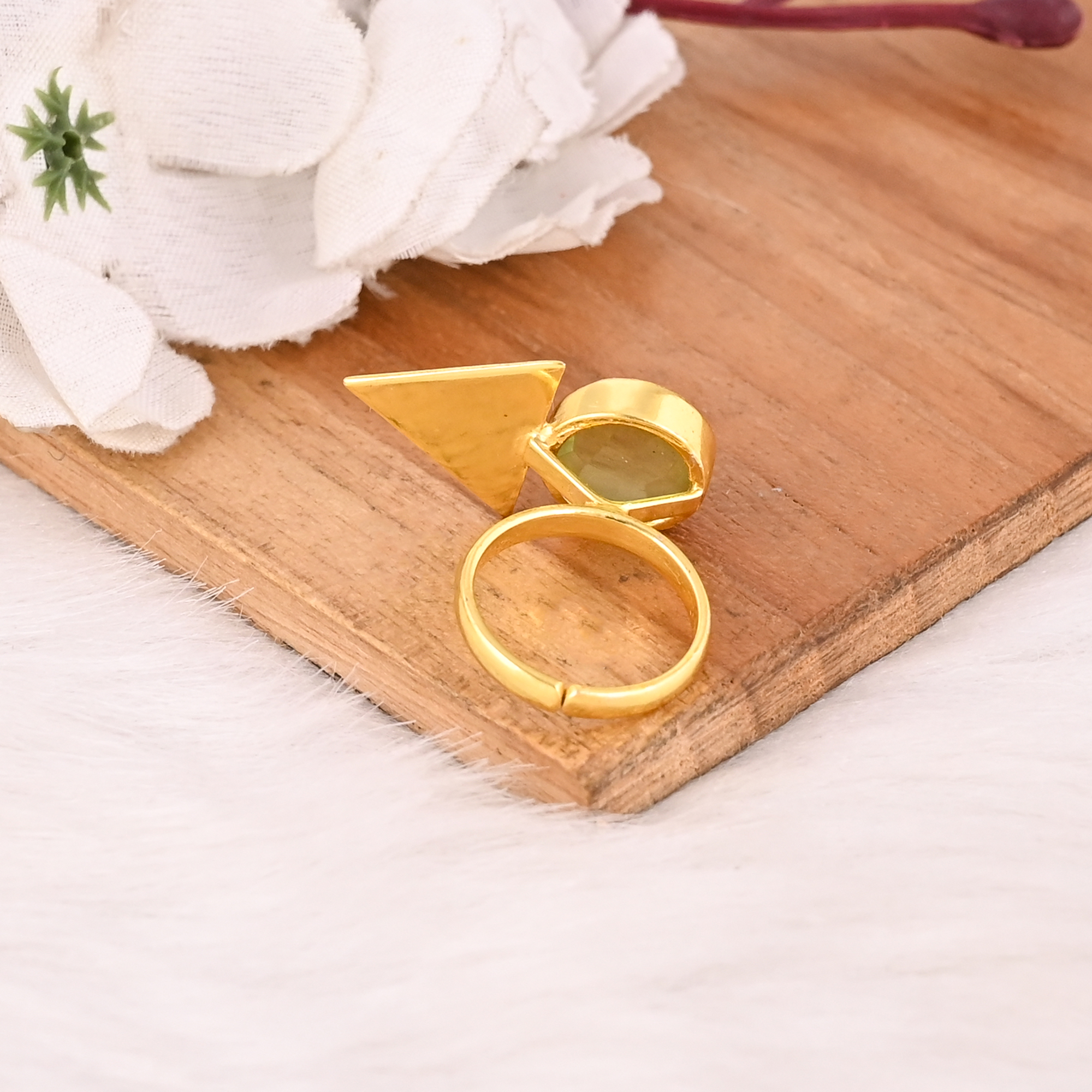 Unique Brass Gold Plated Peridot Hydro Ring Adjustable Handmade Stylish Gemstone Fashion Jewelry for Women