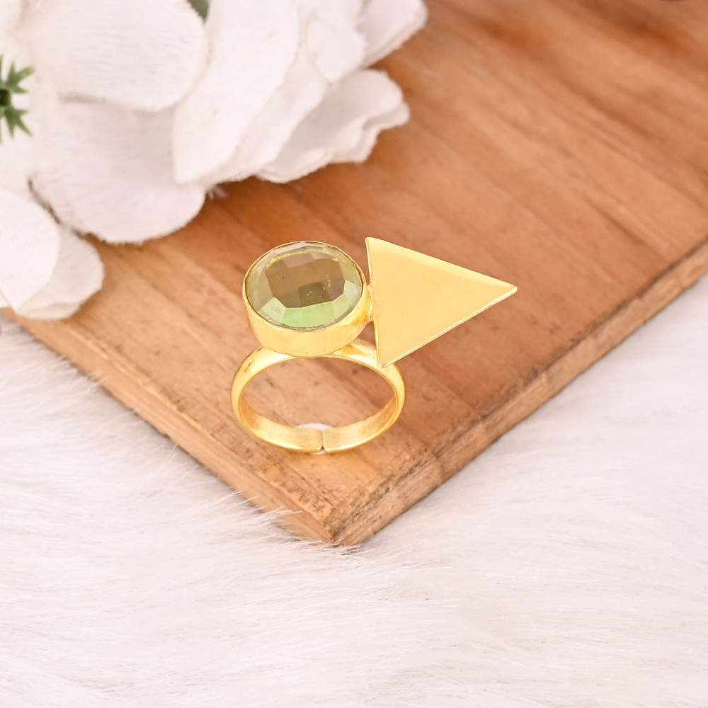 Image of Unique Brass Gold Plated Peridot Hydro Ring Adjustable Handmade Stylish Gemstone Fashion Jewelry for Women