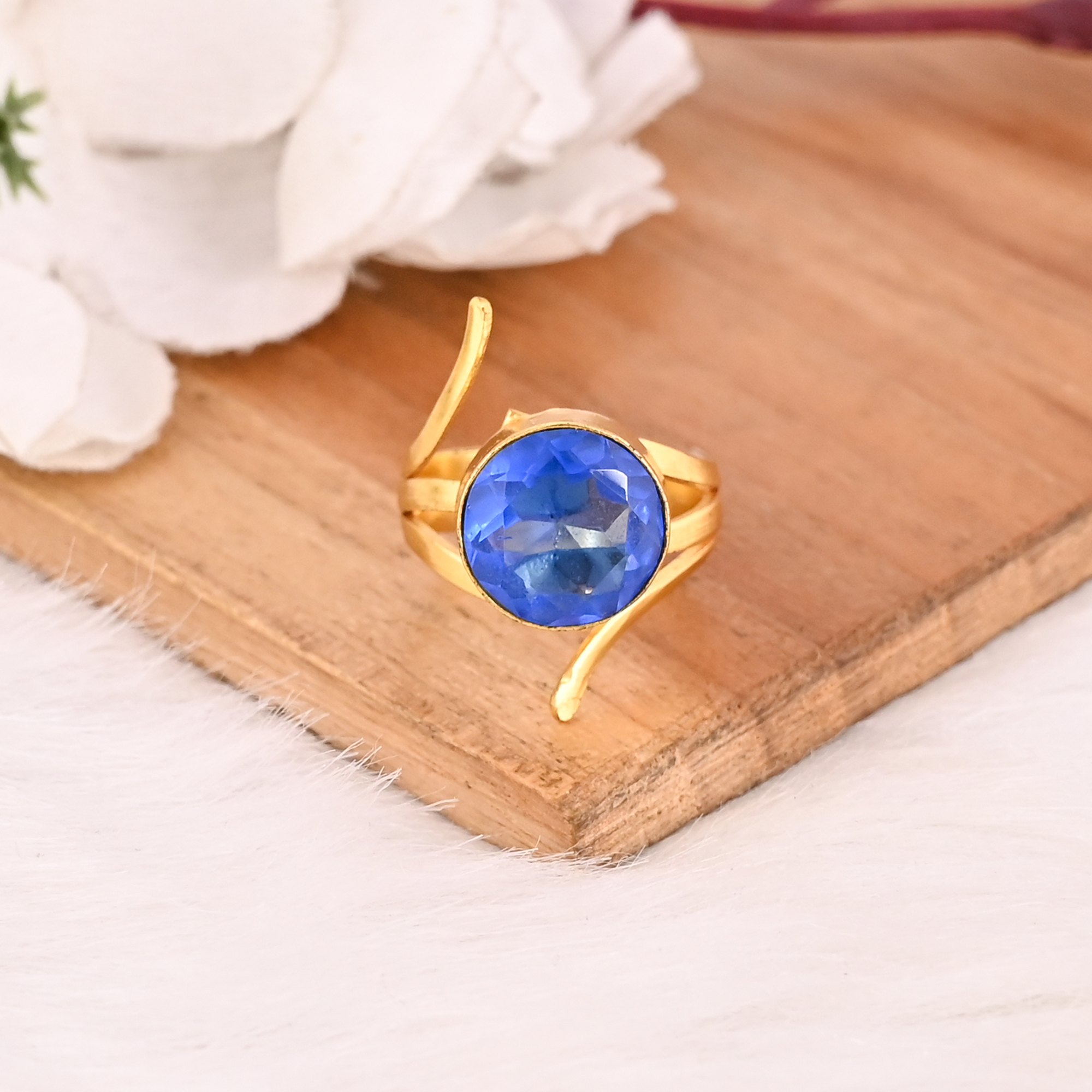 Blue Hydro Gemstone Fashion Ring for Women Gold Plated Stylish Round Shape Accessory