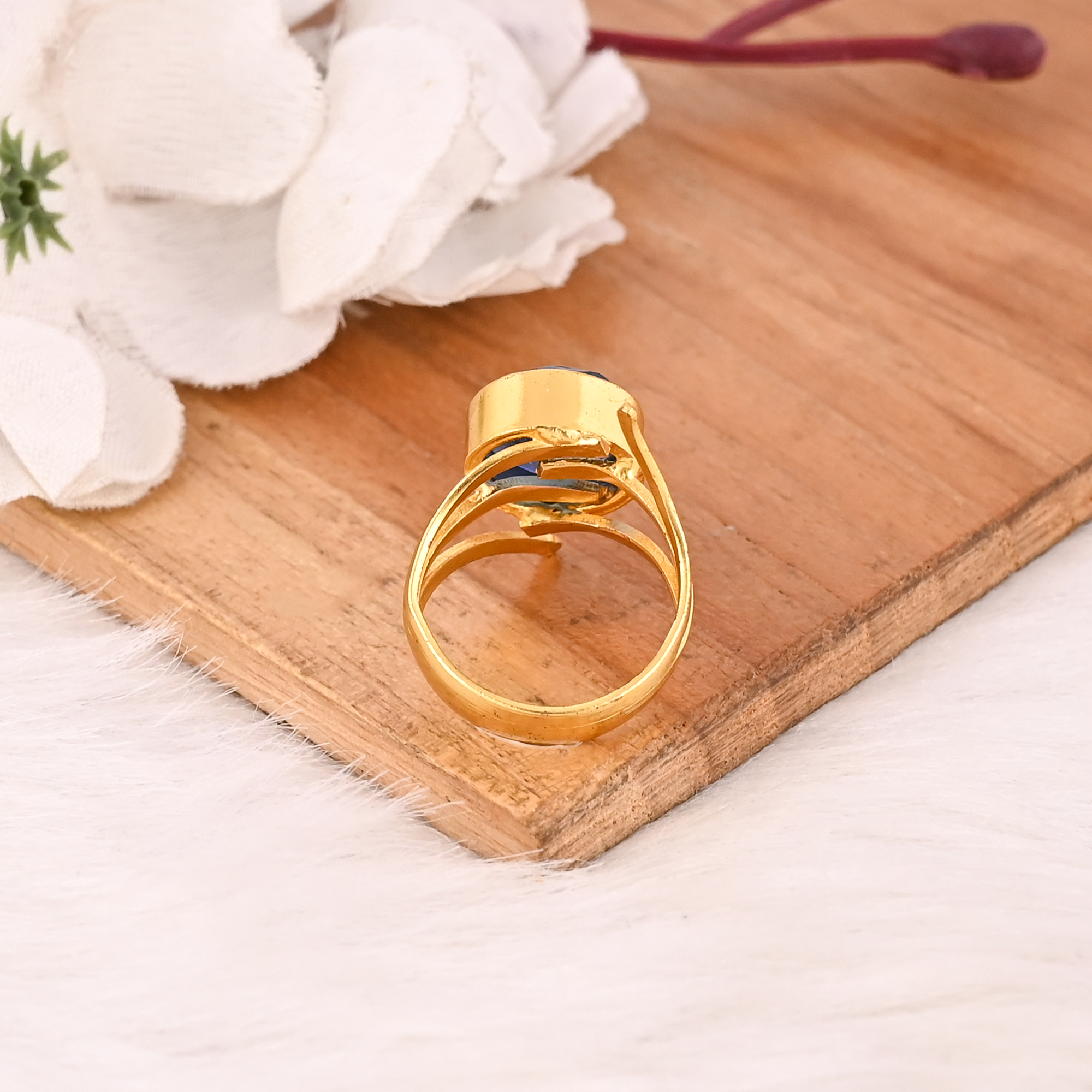 Blue Hydro Gemstone Fashion Ring for Women Gold Plated Stylish Round Shape Accessory