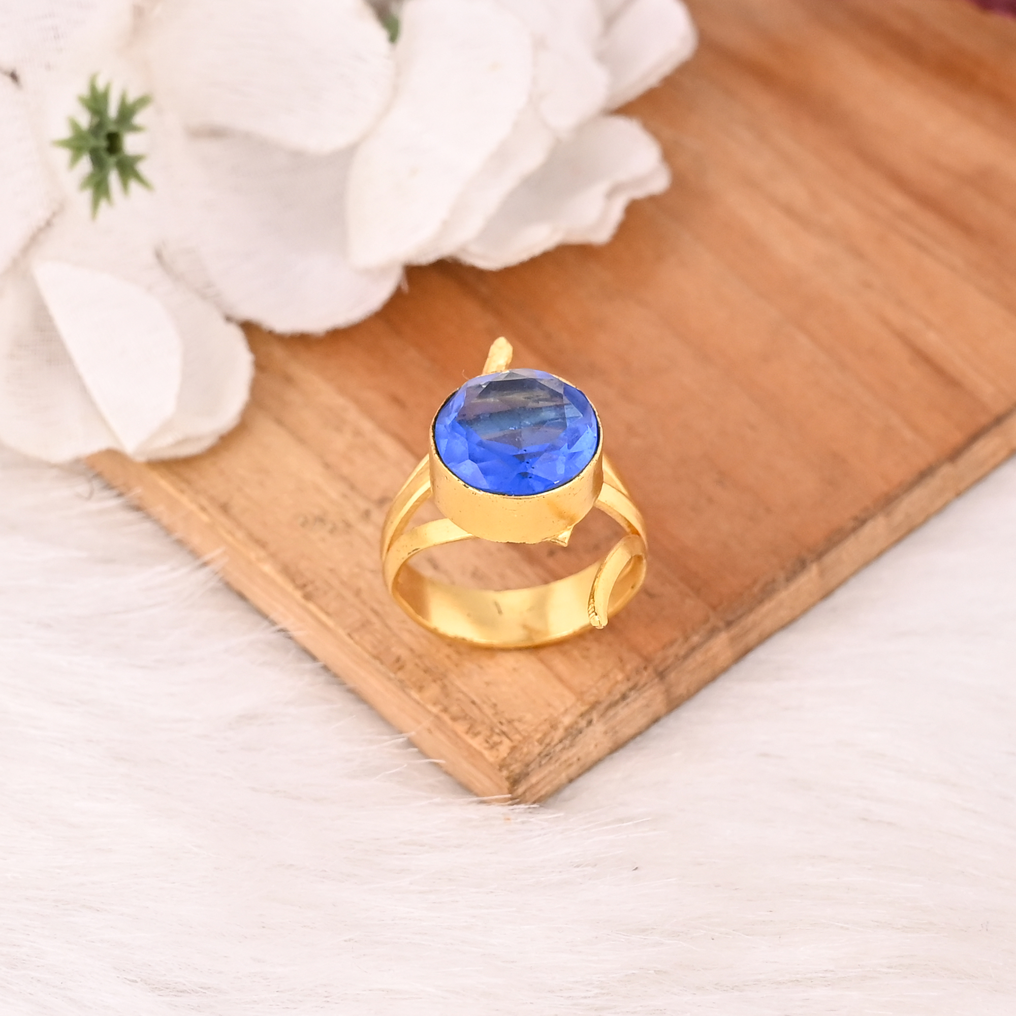 Blue Hydro Gemstone Fashion Ring for Women Gold Plated Stylish Round Shape Accessory