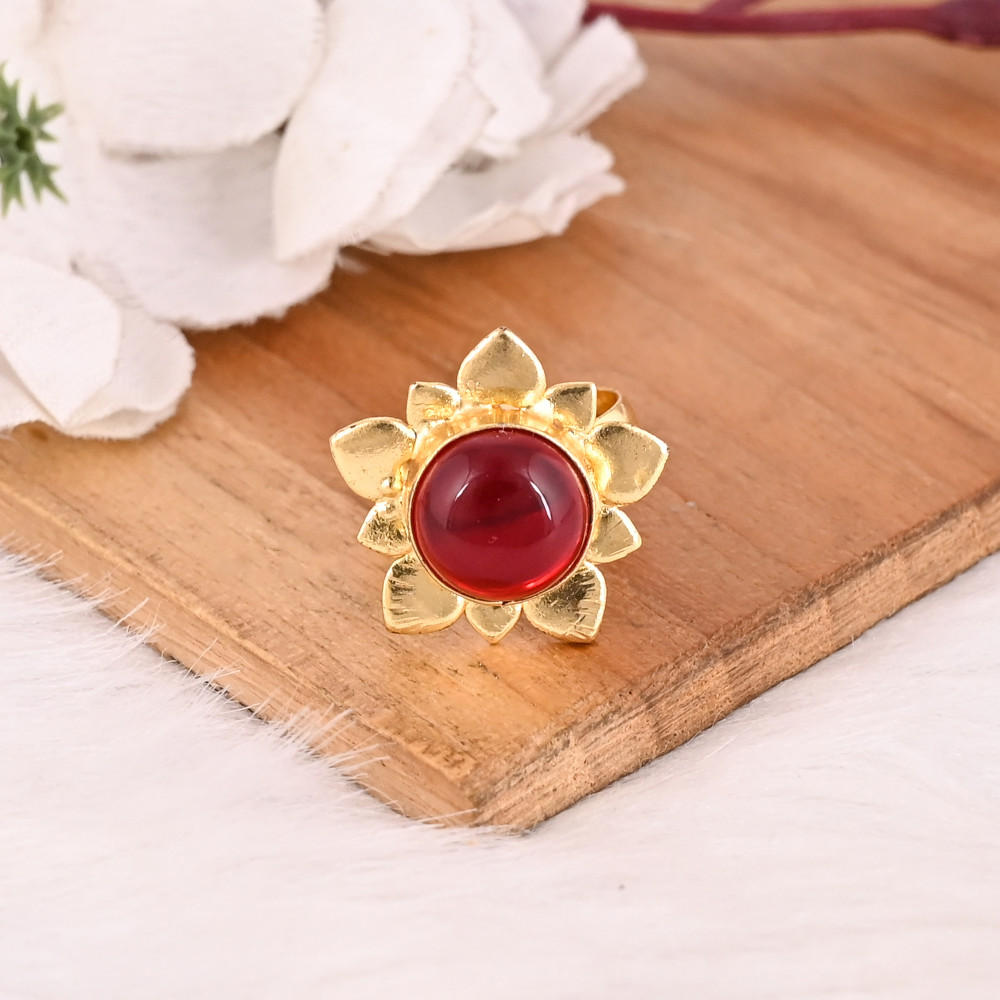 Image of Elegant Garnet Hydro Stone Gold Plated Brass Gemstone Ring Designer Jewelry for Women