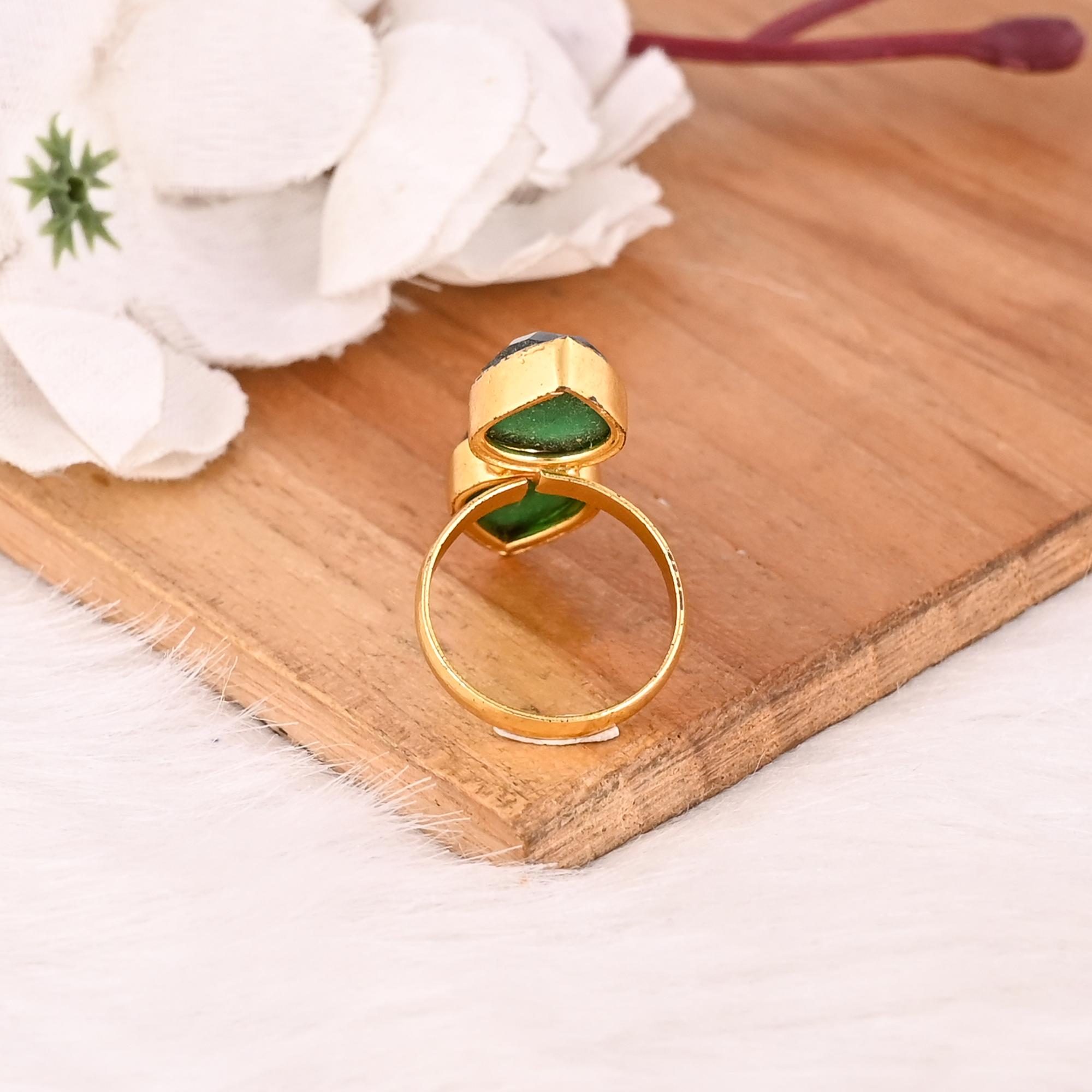 Stylish Emerald Hydro Gemstone Brass Ring Gold Plated Handmade Fashion Jewelry for Women