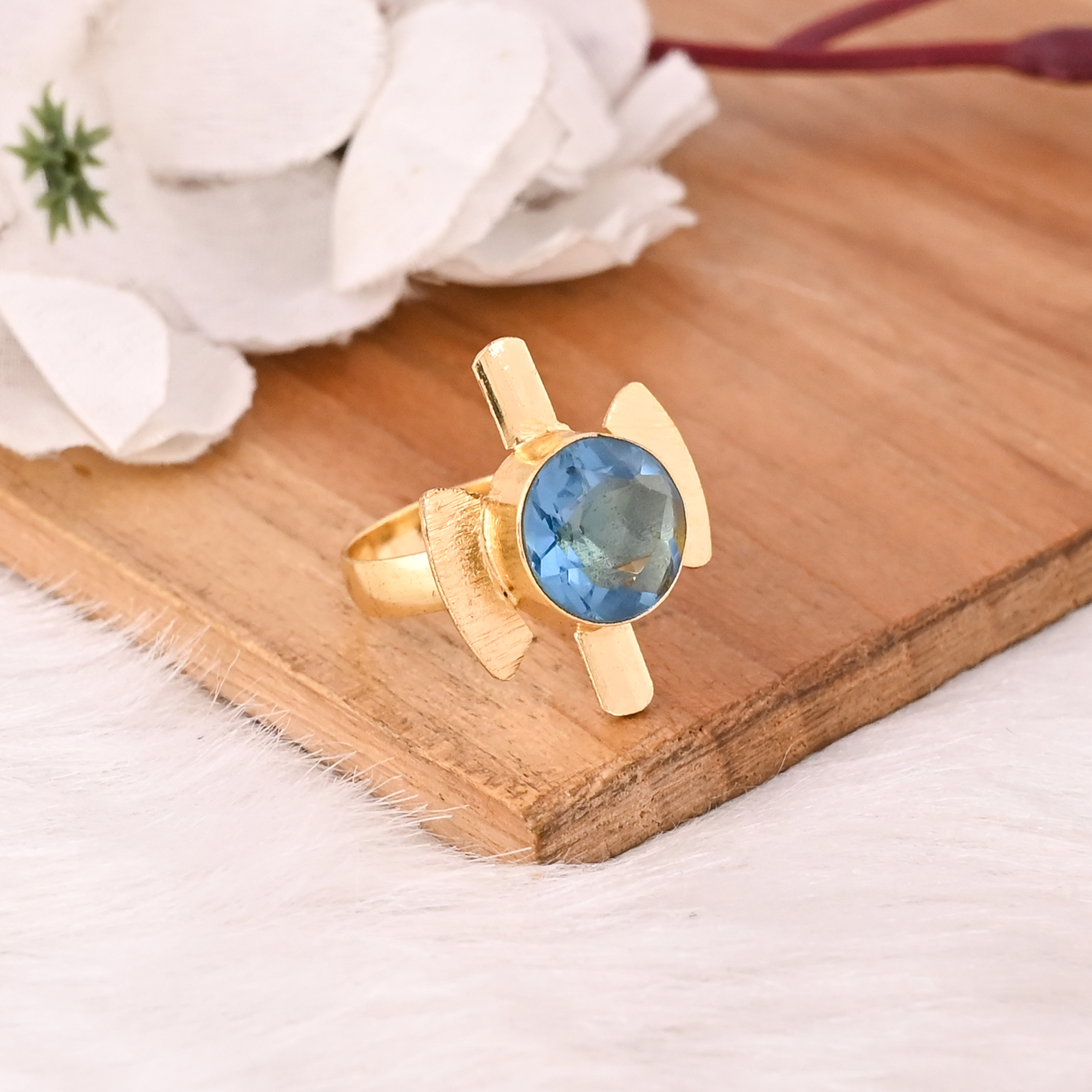 Blue Topaz Hydro Adjustable Ring Handmade Gemstone Jewelry for Women