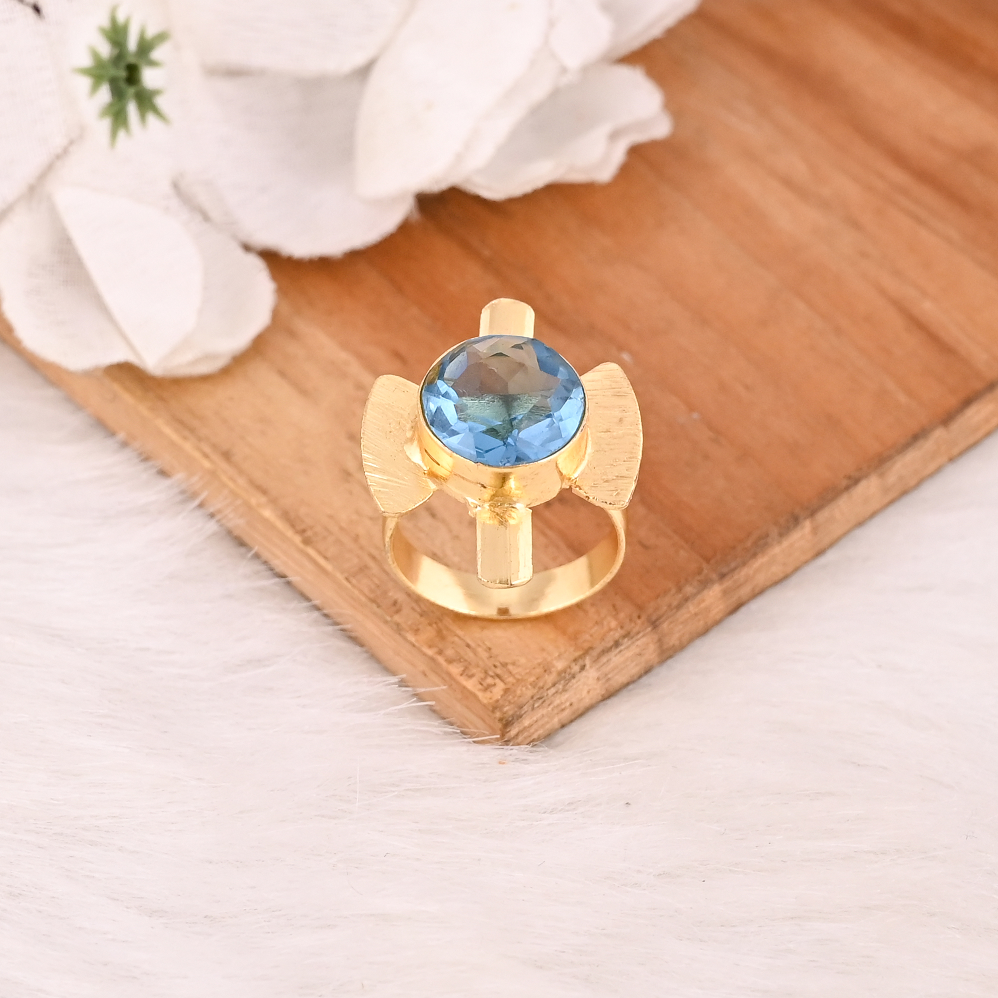 Blue Topaz Hydro Adjustable Ring Handmade Gemstone Jewelry for Women