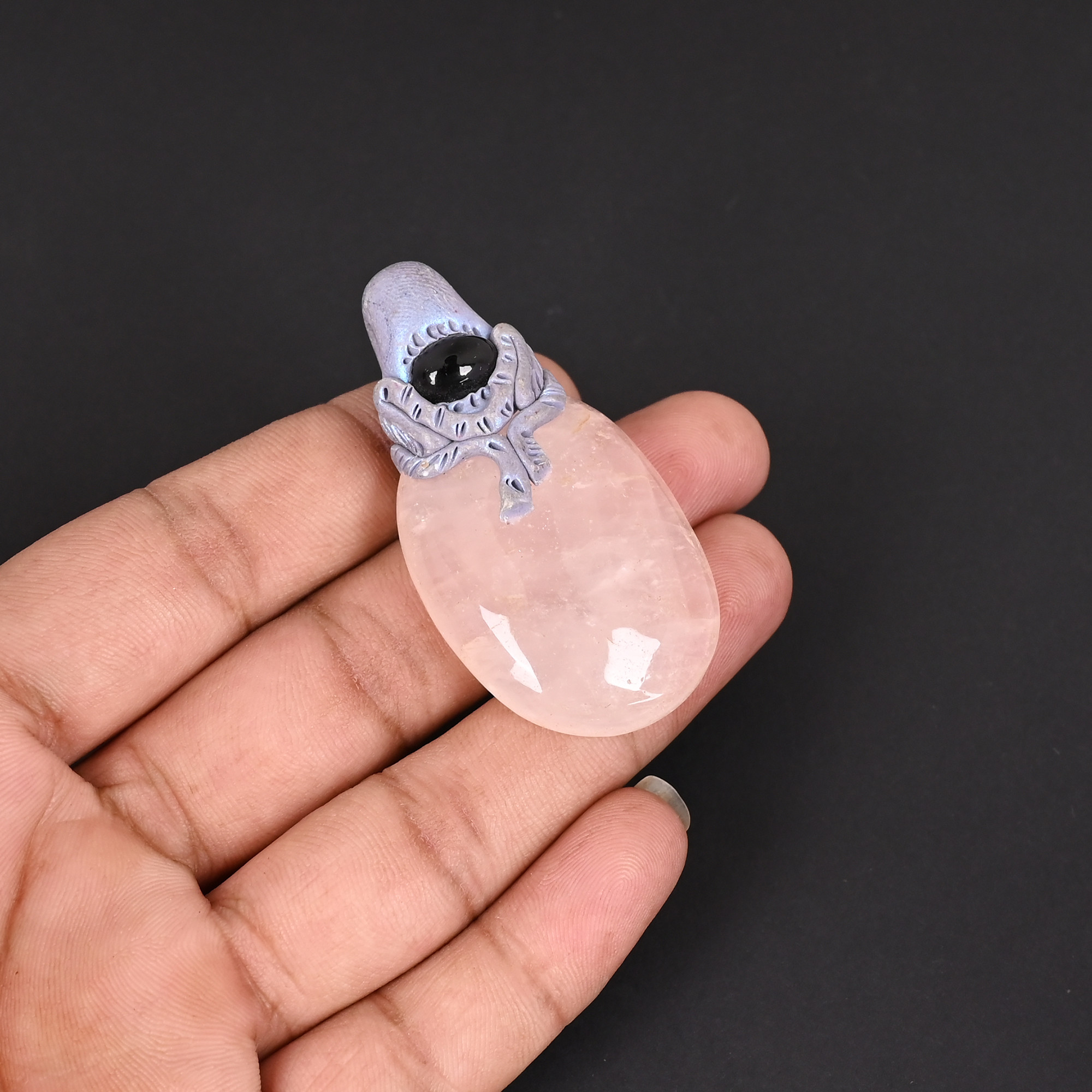 Rose Quartz Oval Gemstone Jewelry Making Pendant Necklace Handmade Stone Jewelry