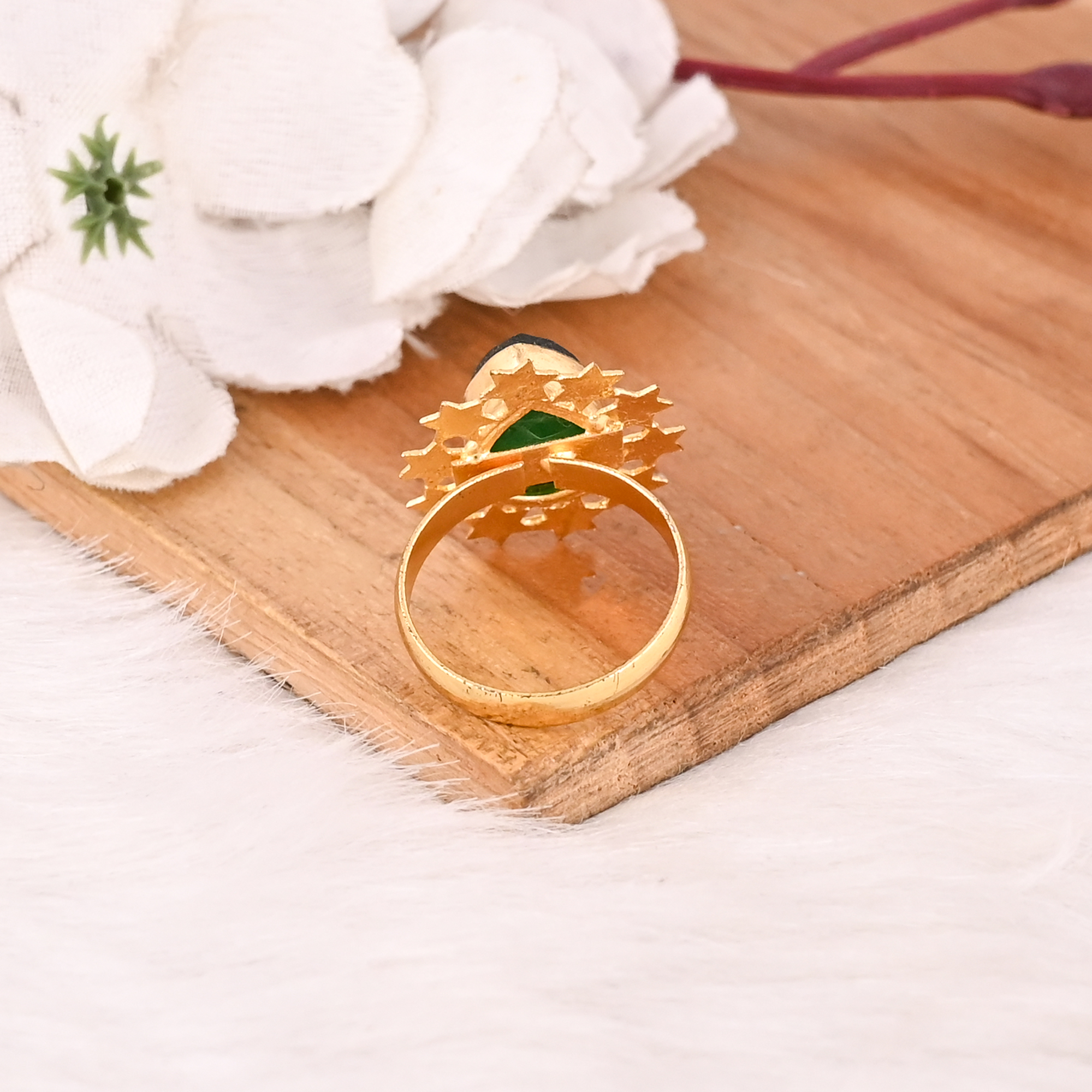 Stylish Adjustable Green Hydro Brass Handmade Gemstone Ring for Women