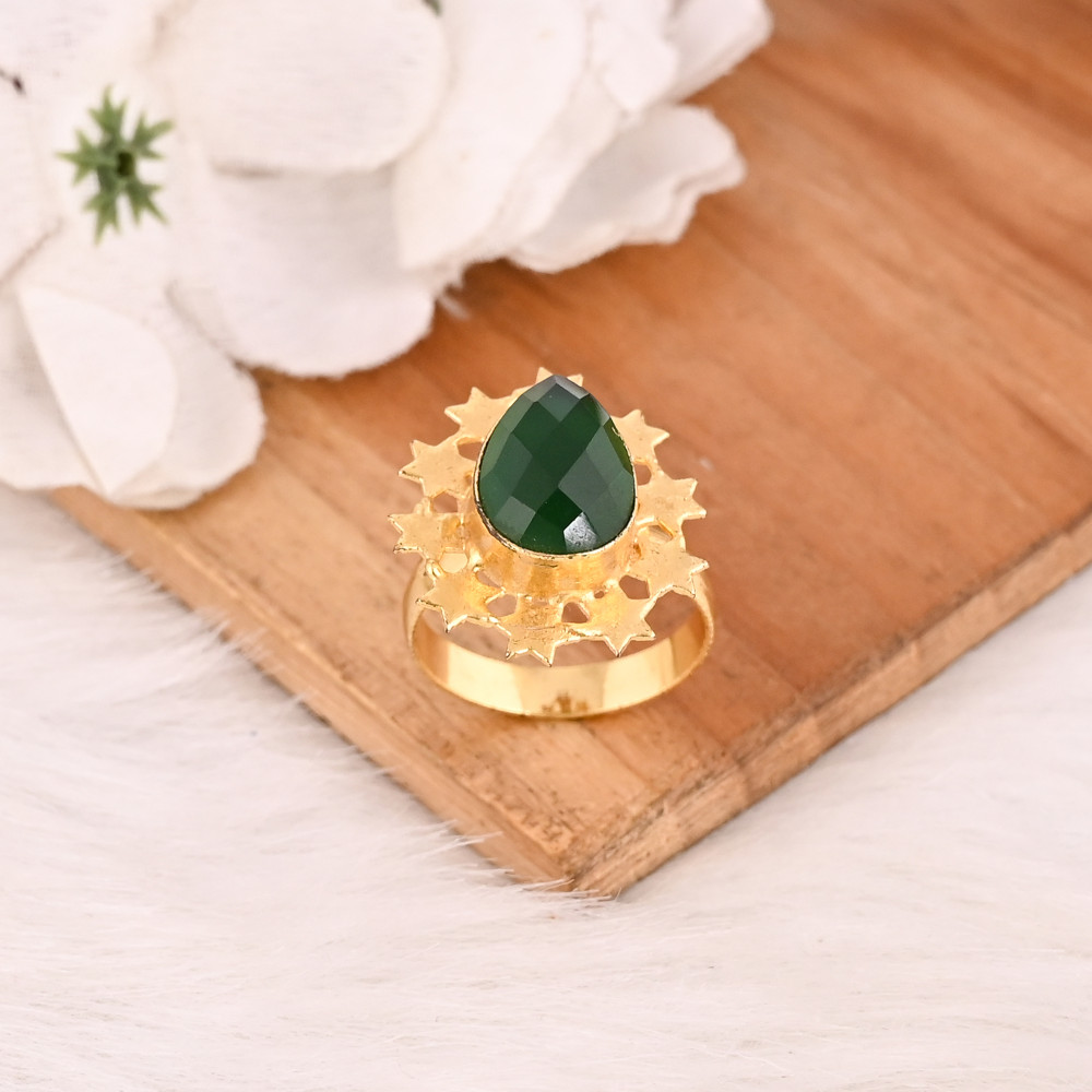 Image of Stylish Adjustable Green Hydro Brass Handmade Gemstone Ring for Women