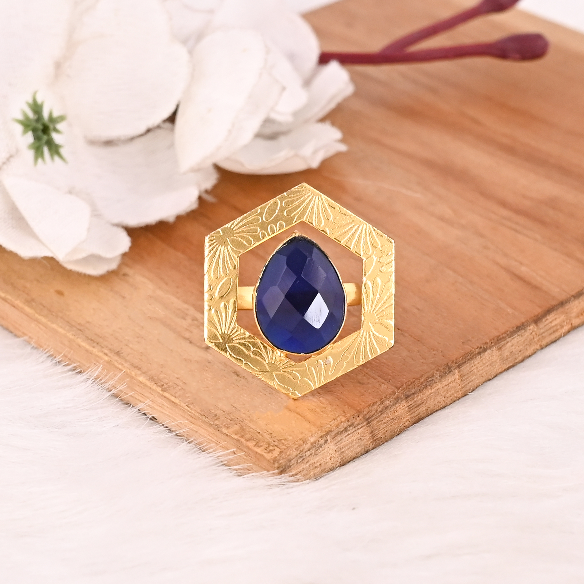 Elegant Designer Ink Blue Hydro Stone Ring Handmade Gemstone Jewelry for Women