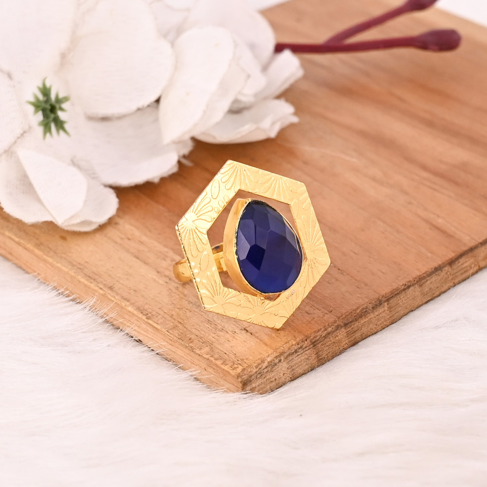 Image of Elegant Designer Ink Blue Hydro Stone Ring Handmade Gemstone Jewelry for Women