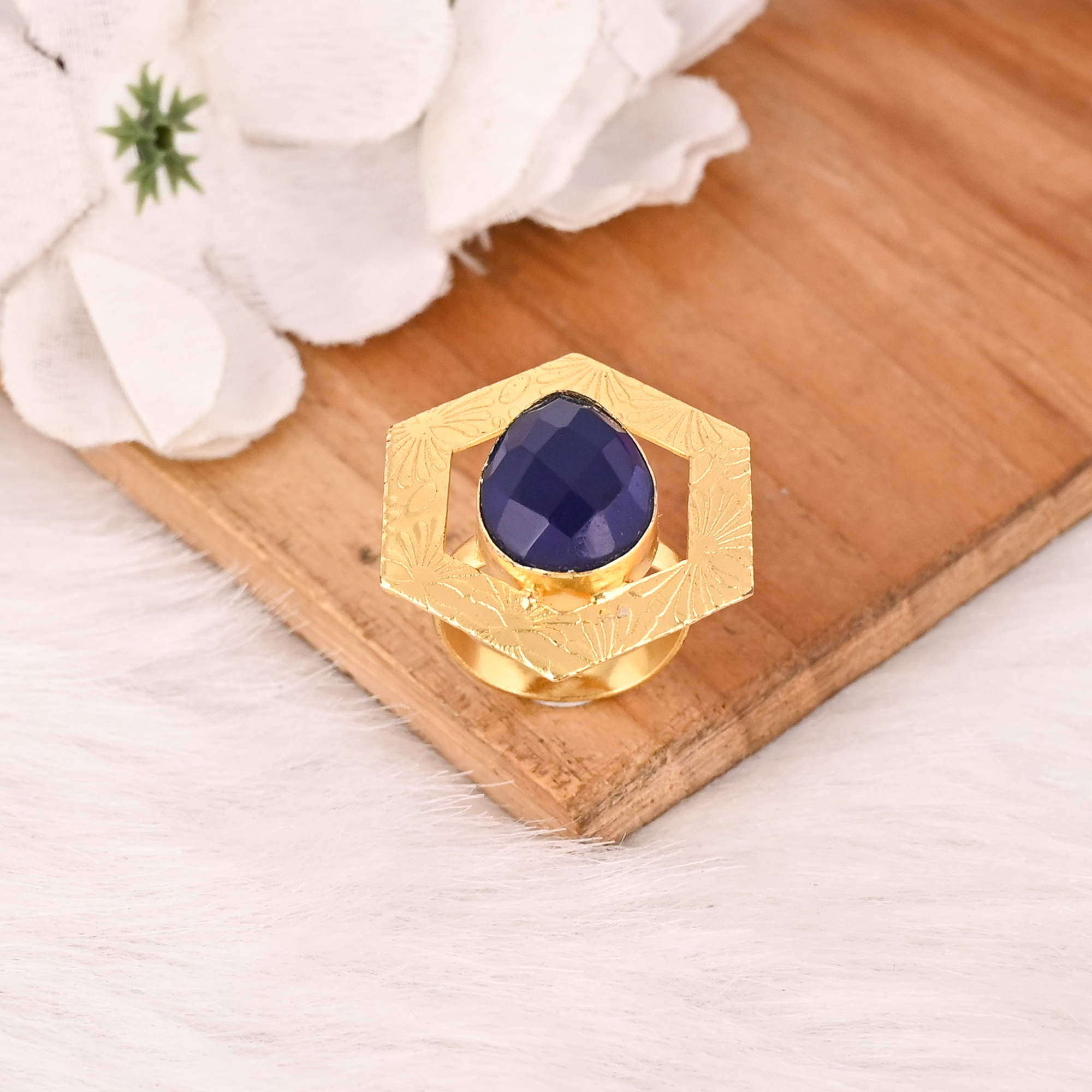 Elegant Designer Ink Blue Hydro Stone Ring Handmade Gemstone Jewelry for Women