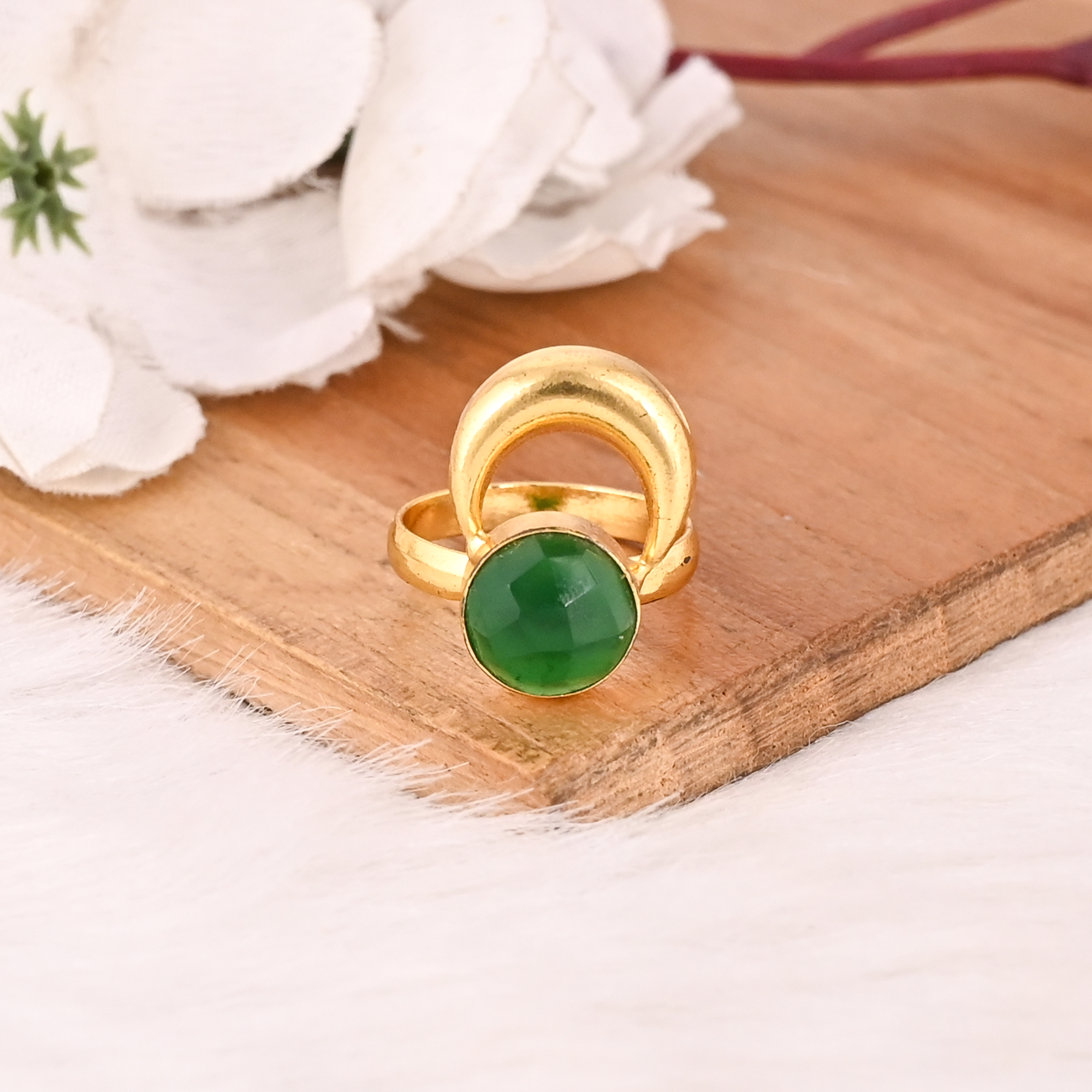 Adjustable Green Hydro Brass Ring Handmade Gemstone Jewelry for Women
