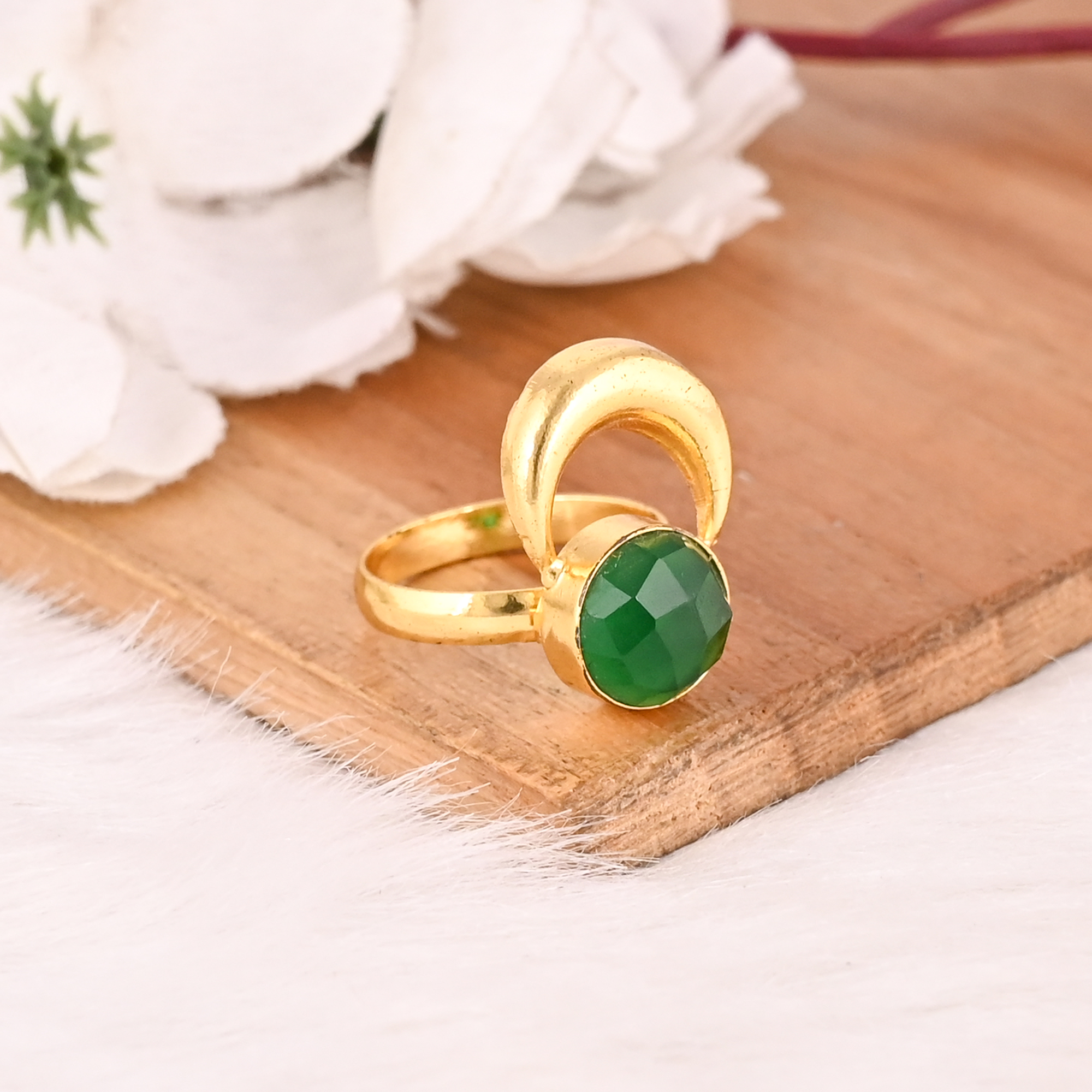 Adjustable Green Hydro Brass Ring Handmade Gemstone Jewelry for Women
