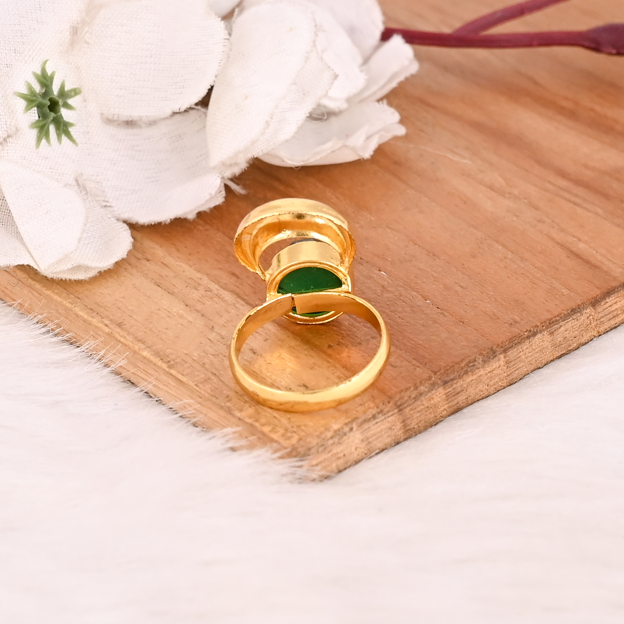 Adjustable Green Hydro Brass Ring Handmade Gemstone Jewelry for Women