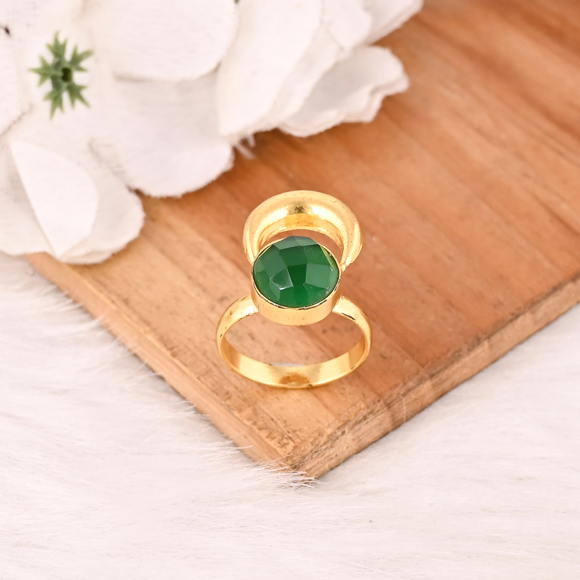 Adjustable Green Hydro Brass Ring Handmade Gemstone Jewelry for Women