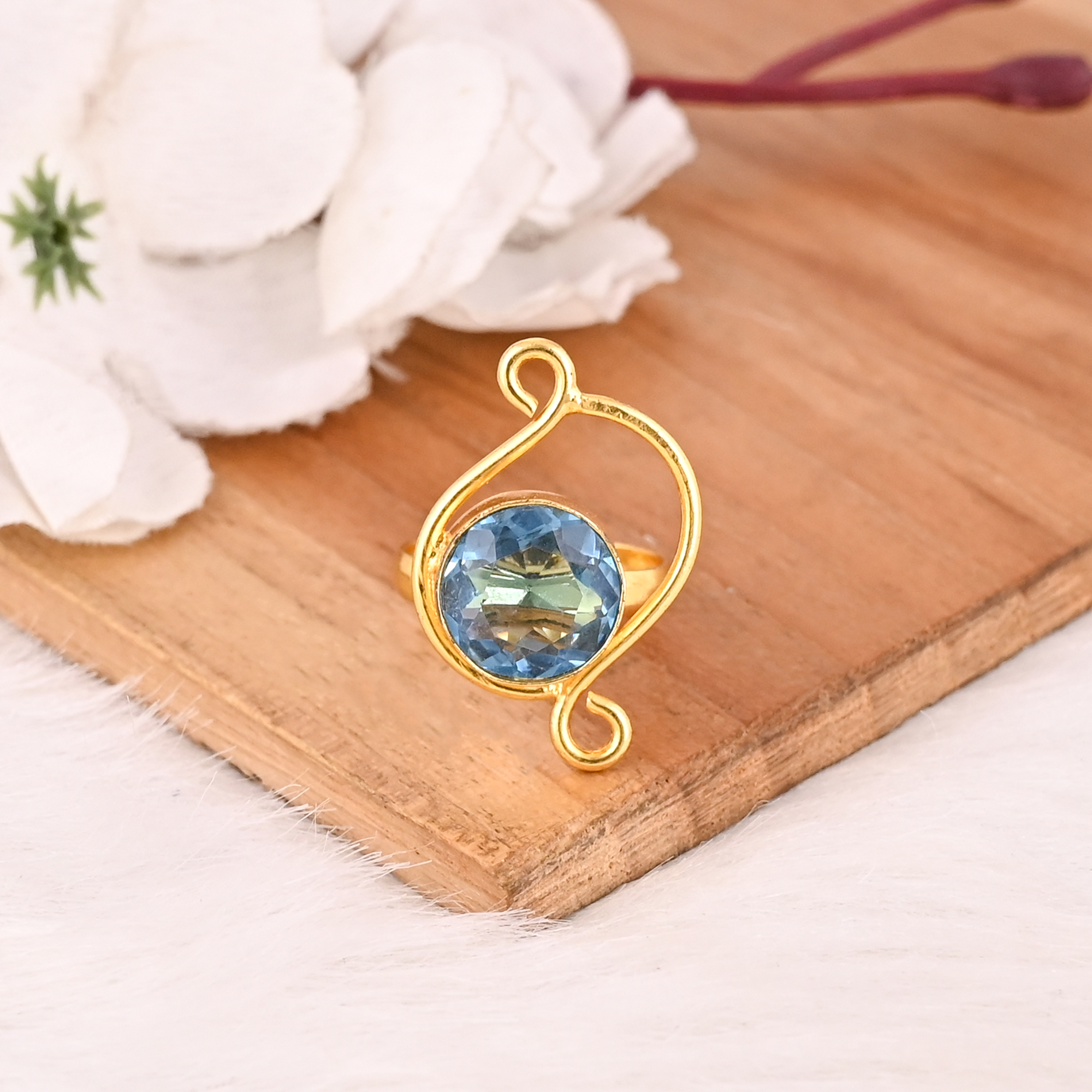 Blue Topaz Hydro Adjustable Ring Handmade Gemstone Jewelry for Women