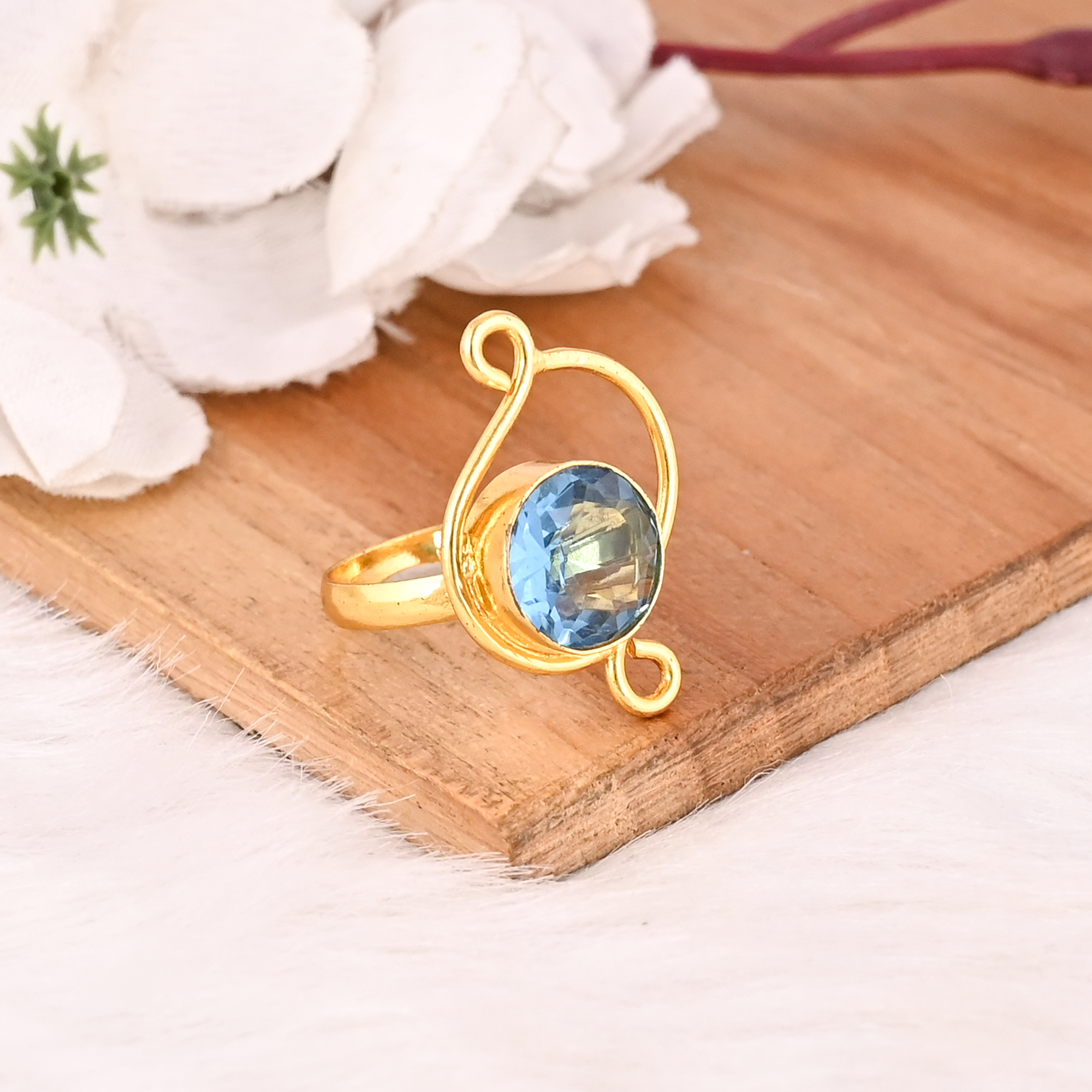Blue Topaz Hydro Adjustable Ring Handmade Gemstone Jewelry for Women