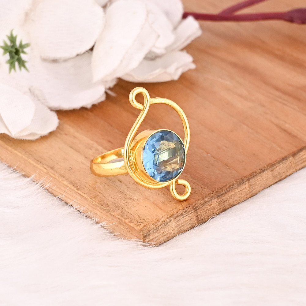 Image of Blue Topaz Hydro Adjustable Ring Handmade Gemstone Jewelry for Women