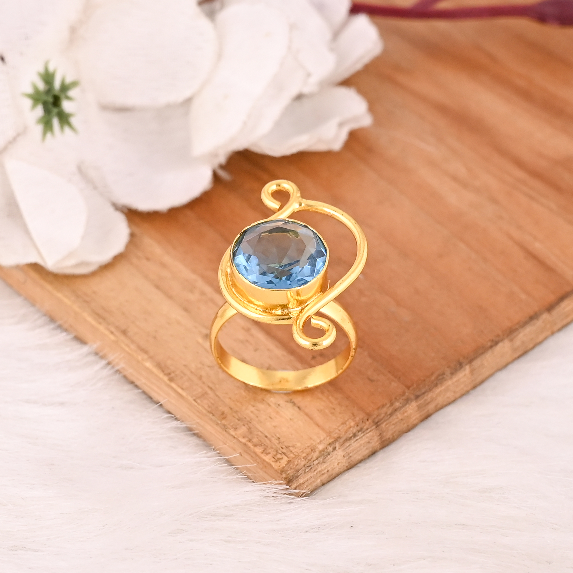 Blue Topaz Hydro Adjustable Ring Handmade Gemstone Jewelry for Women