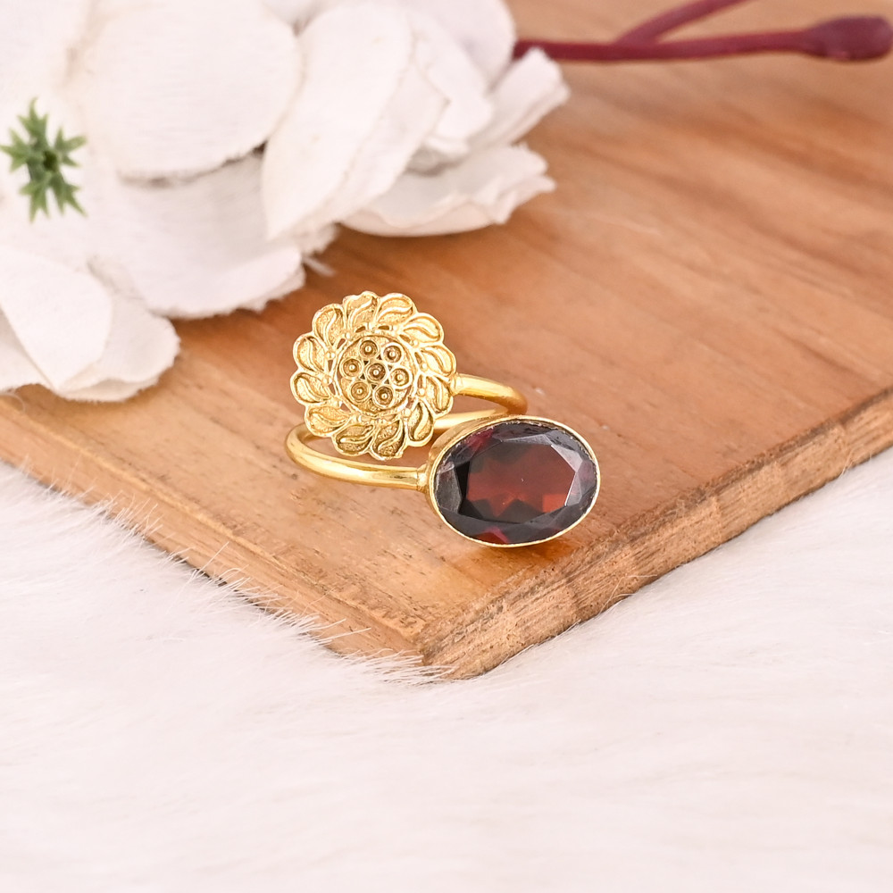 Image of Adjustable Garnet Hydro Gemstone Gold Plated Brass Ring Handmade Stylish Jewelry for women