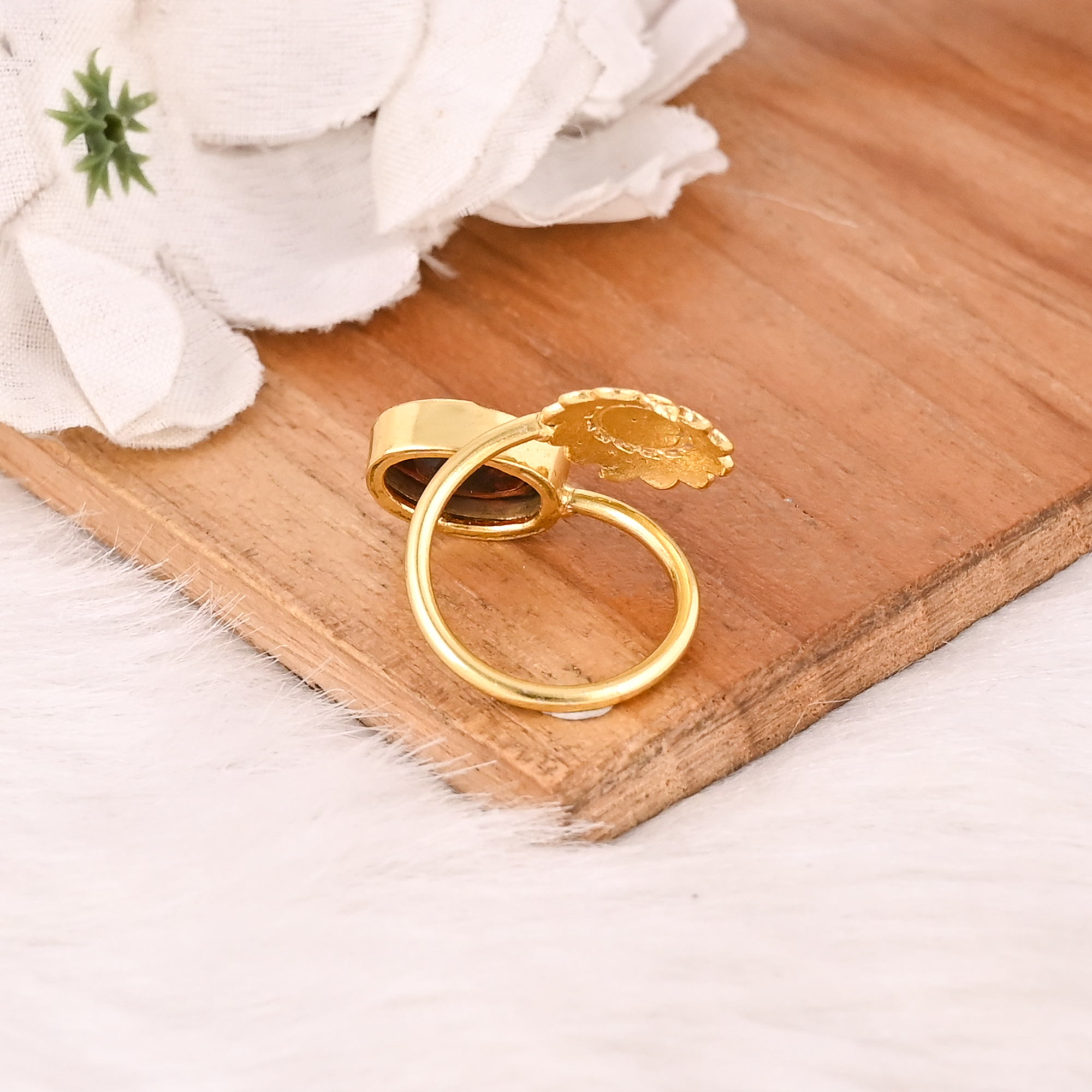 Adjustable Garnet Hydro Gemstone Gold Plated Brass Ring Handmade Stylish Jewelry for women